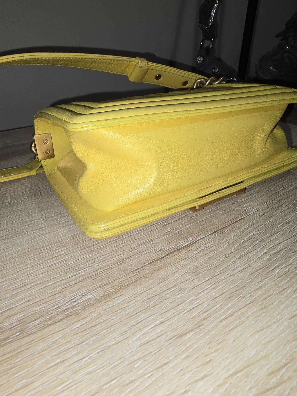 Chanel Boy Flap Bag Chevron Caviar Small in Yellow