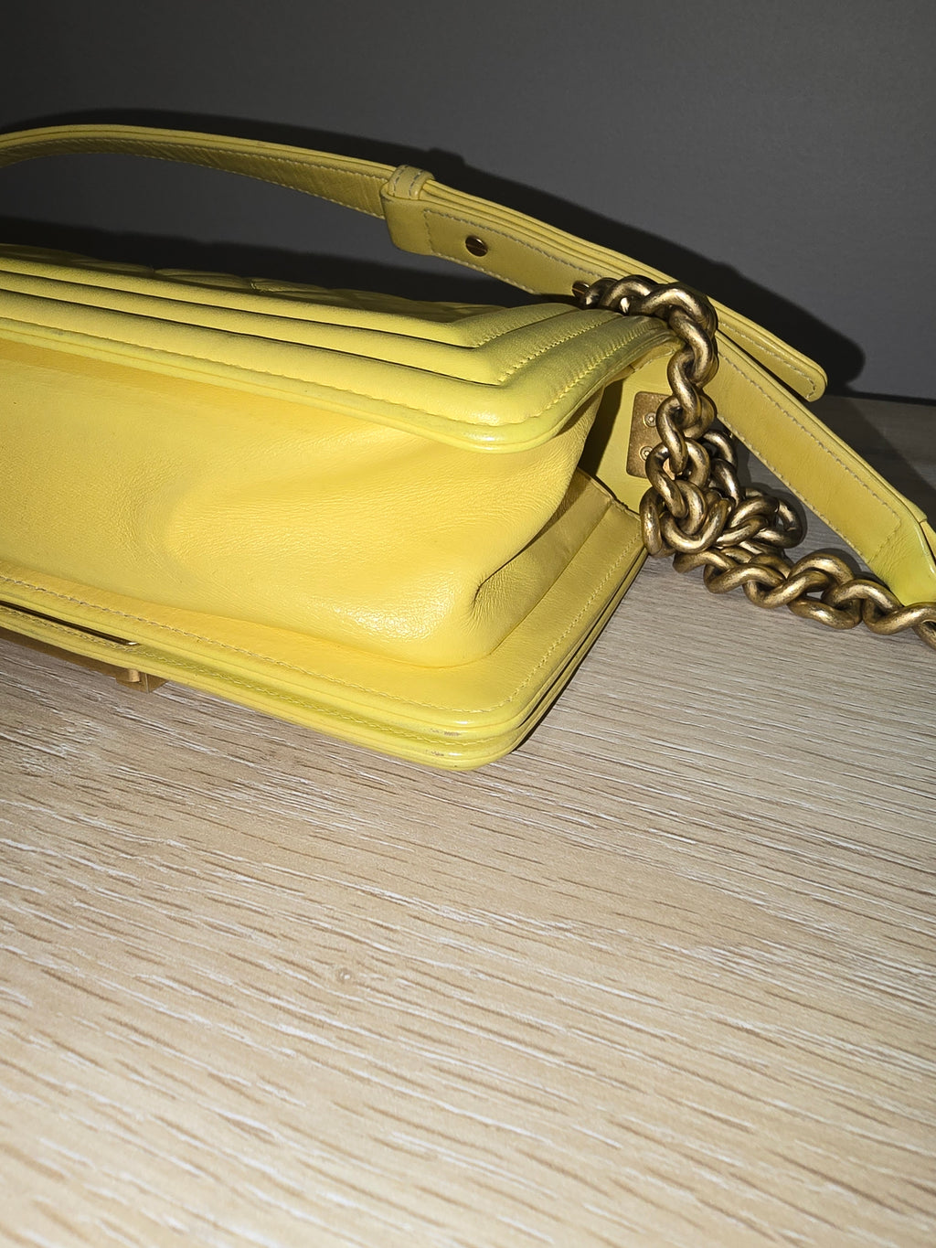 Chanel Boy Flap Bag Chevron Caviar Small in Yellow