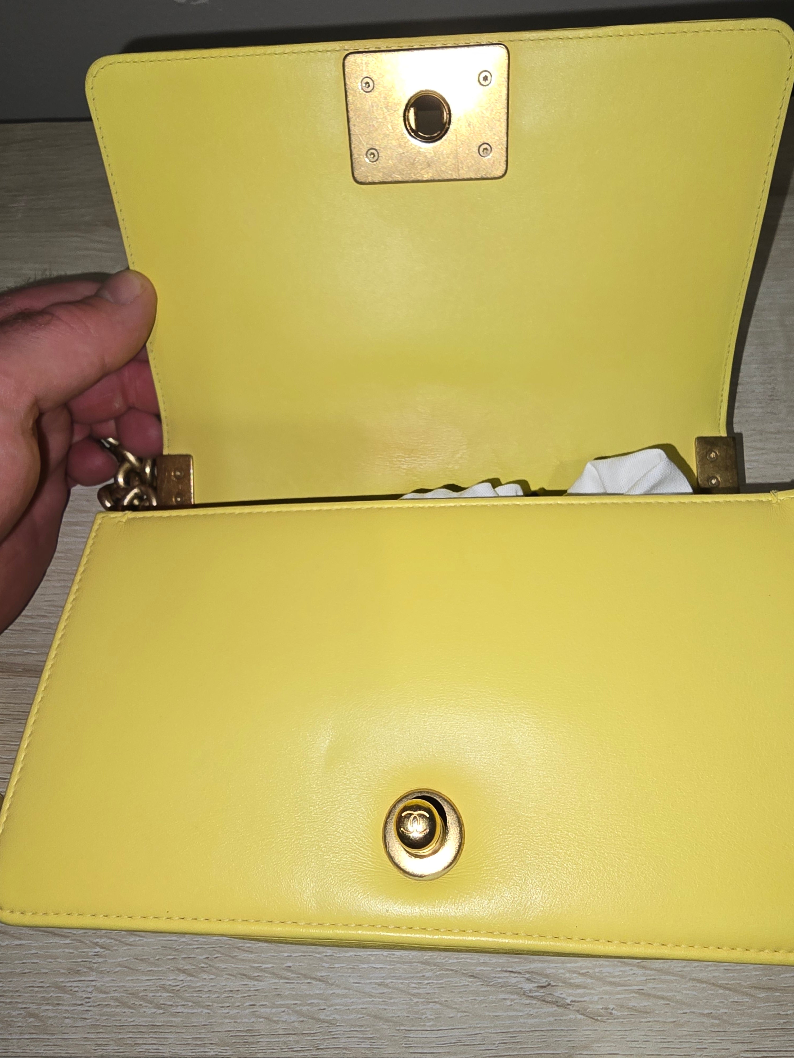 Chanel Boy Flap Bag Chevron Caviar Small in Yellow