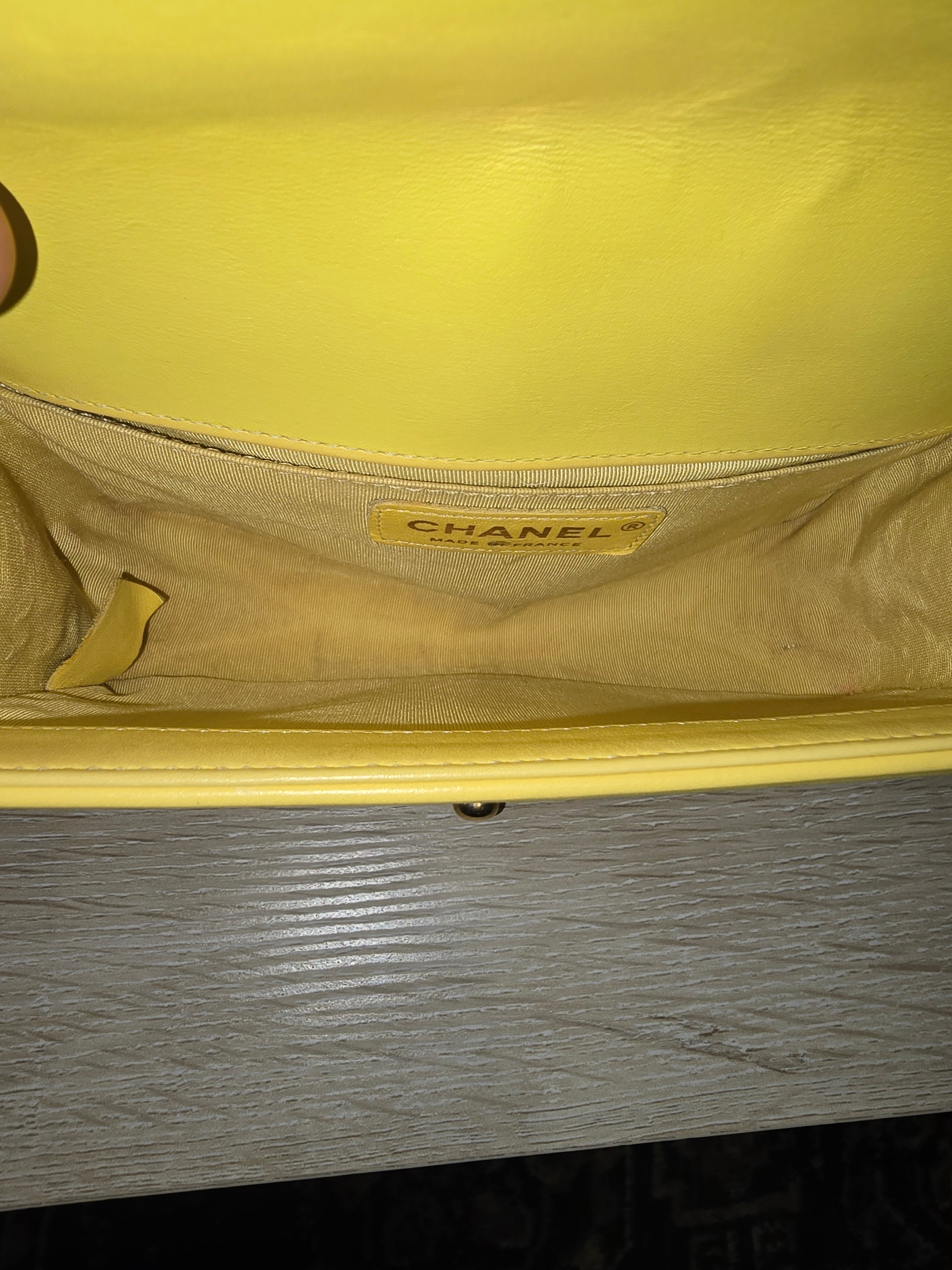 Chanel Boy Flap Bag Chevron Caviar Small in Yellow