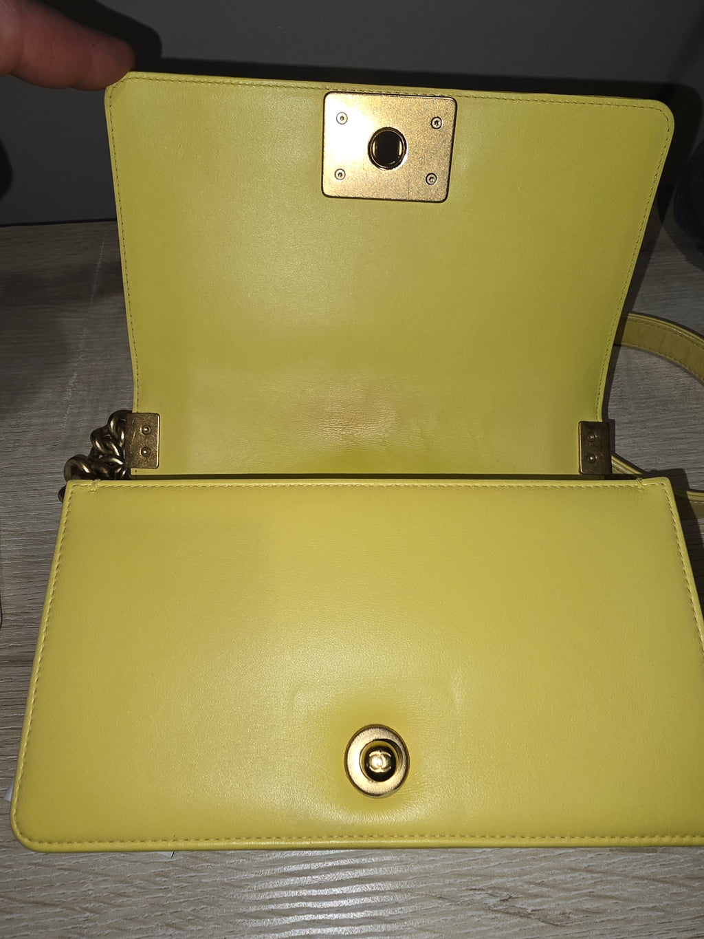 Chanel Boy Flap Bag Chevron Caviar Small in Yellow