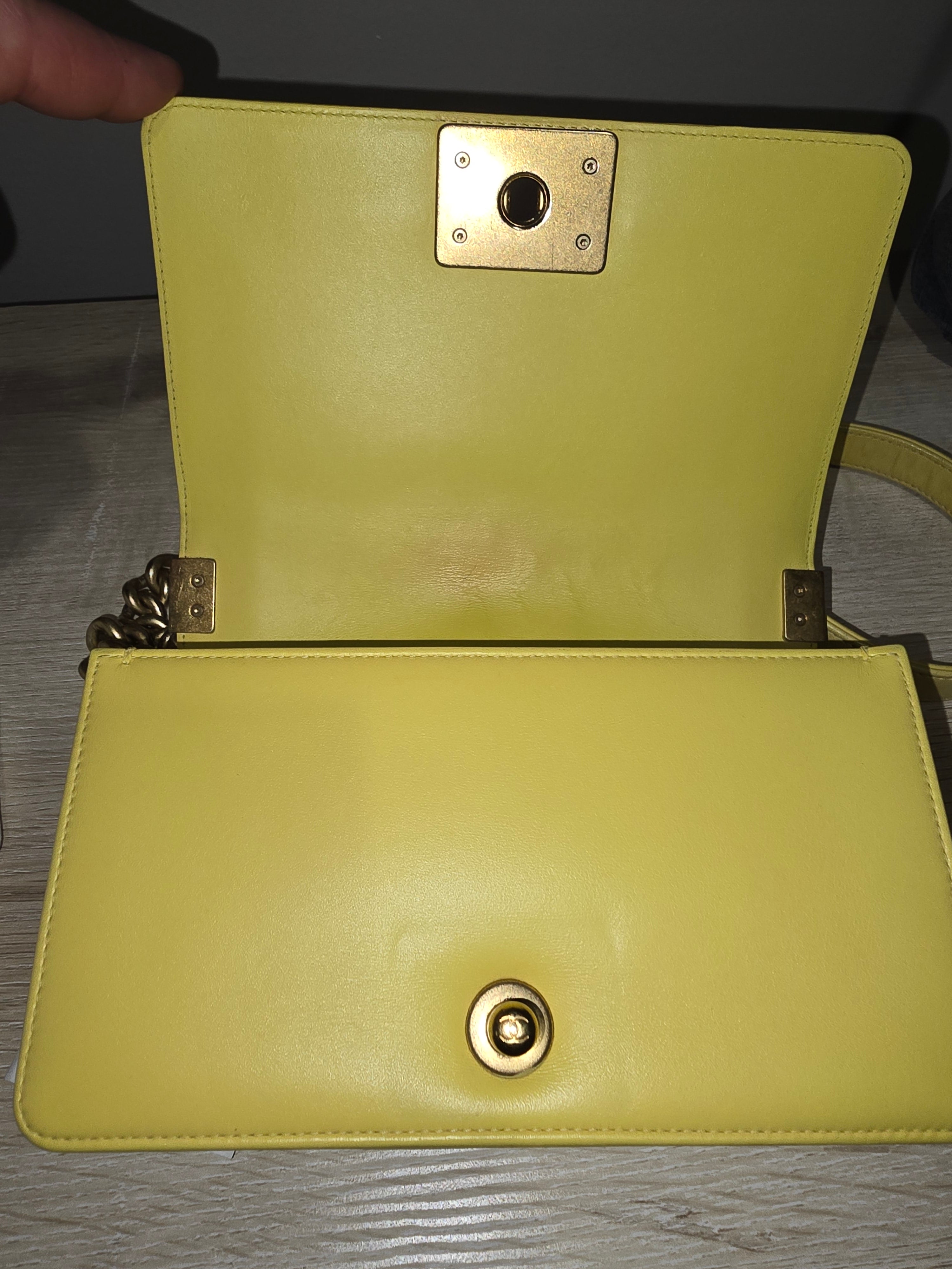 Chanel Boy Flap Bag Chevron Caviar Small in Yellow