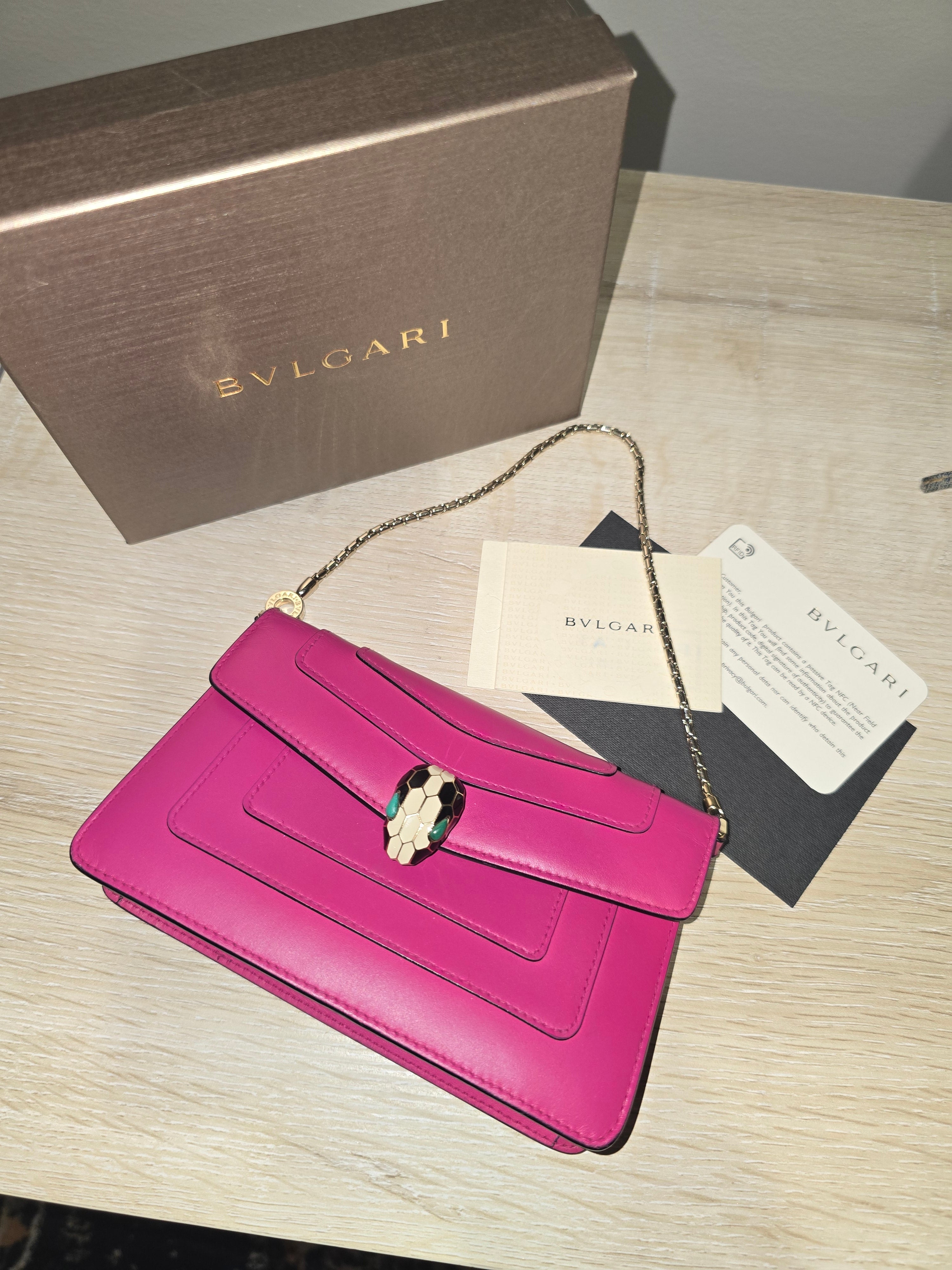 Bvlgari Serpenti Forever Chain Clutch Leather Mini in Pink