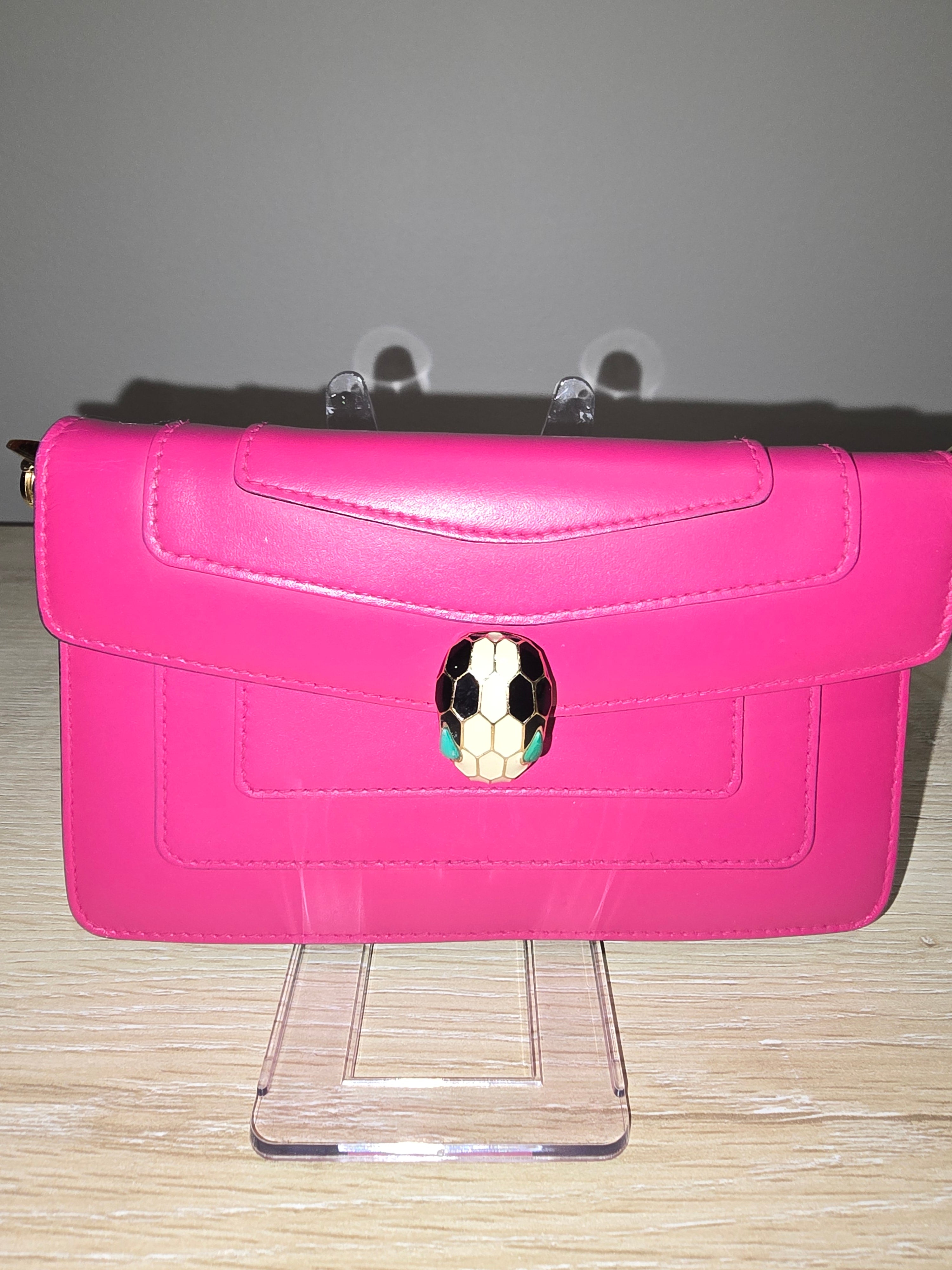 Bvlgari Serpenti Forever Chain Clutch Leather Mini in Pink