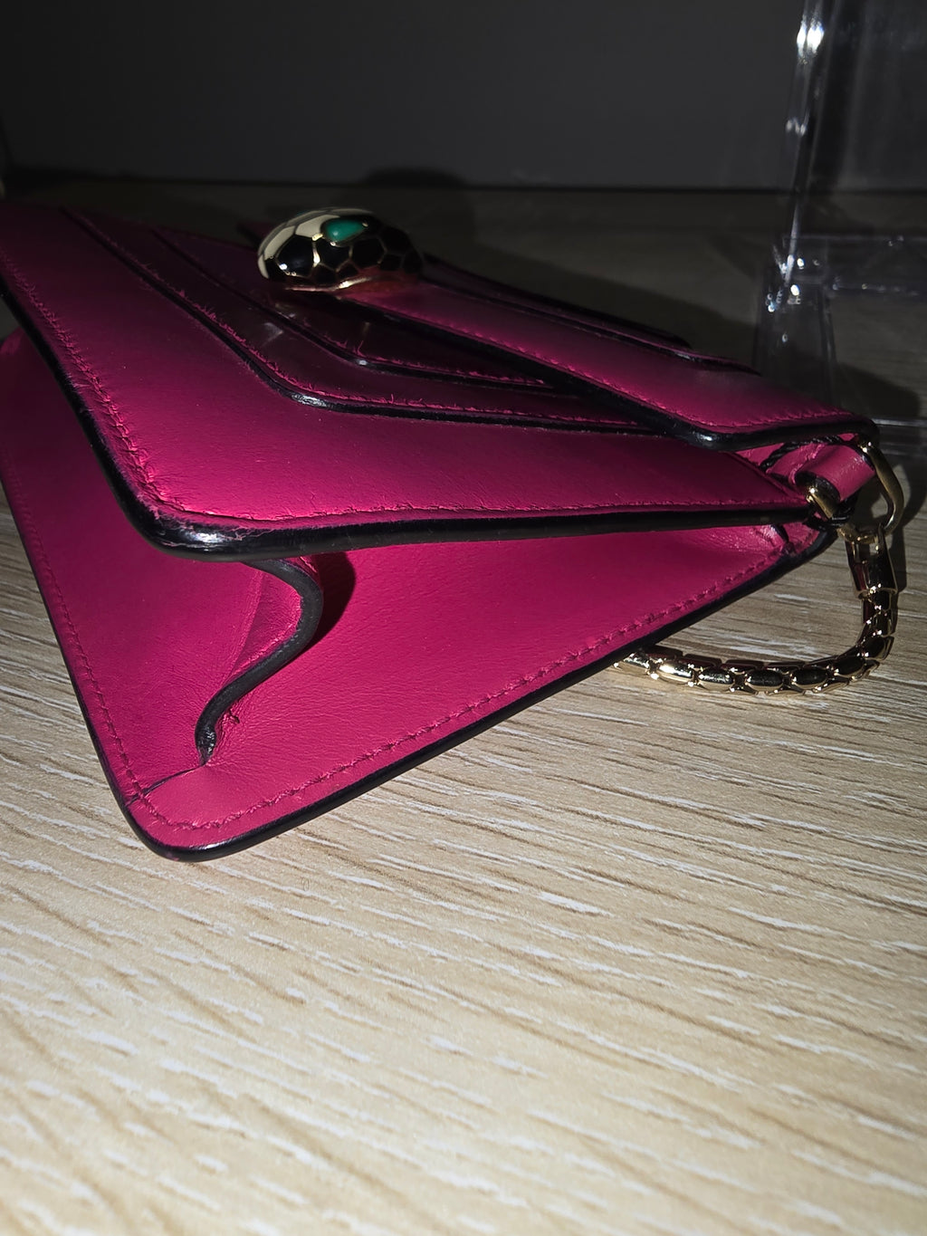 Bvlgari Serpenti Forever Chain Clutch Leather Mini in Pink