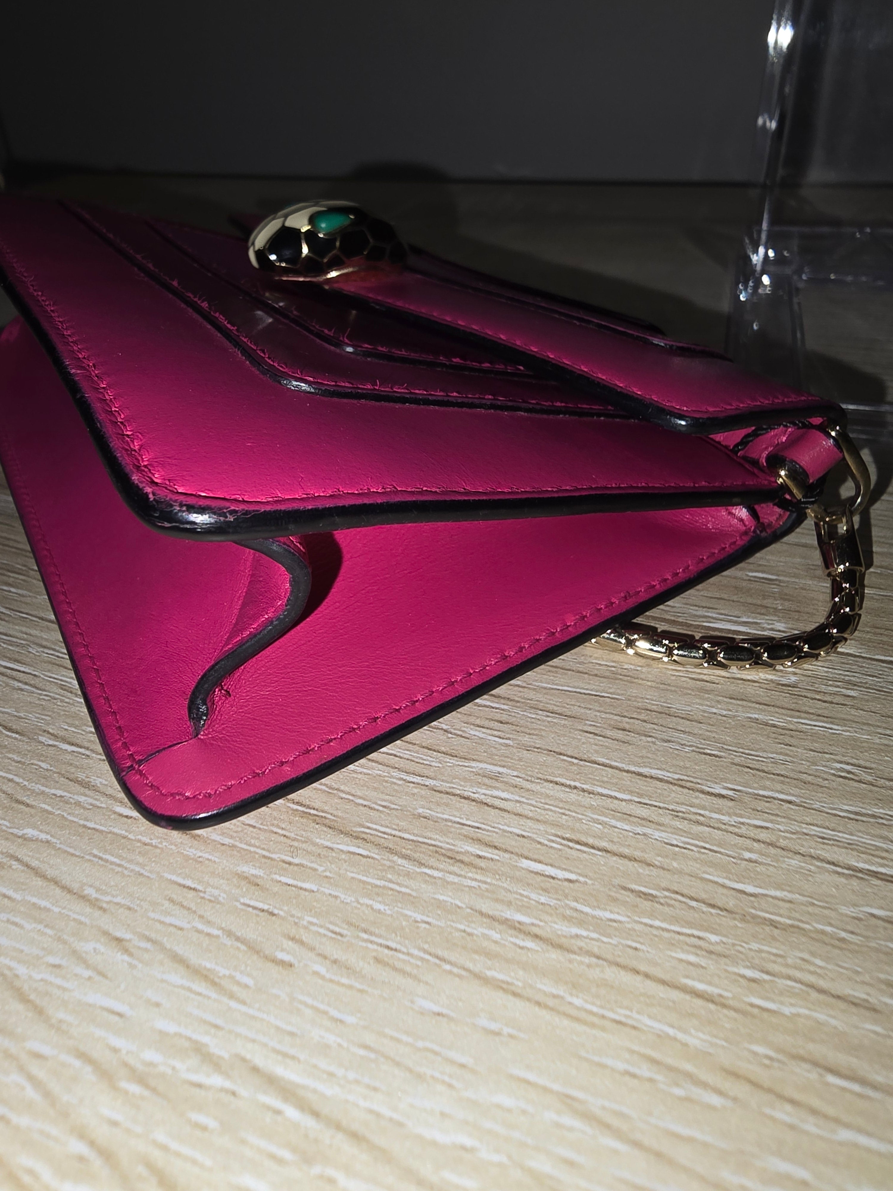 Bvlgari Serpenti Forever Chain Clutch Leather Mini in Pink