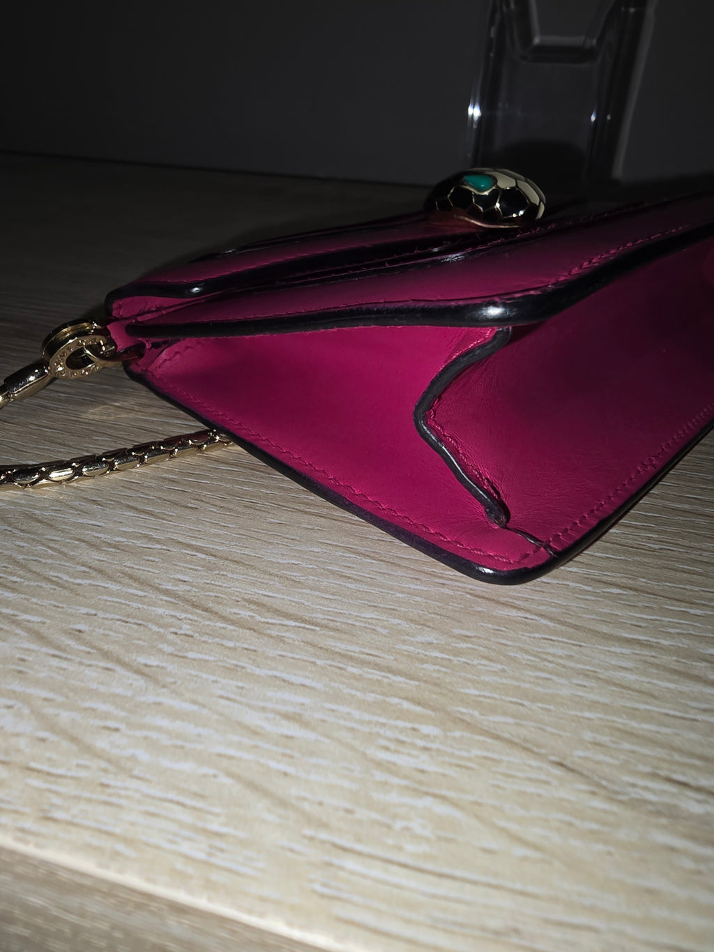 Bvlgari Serpenti Forever Chain Clutch Leather Mini in Pink