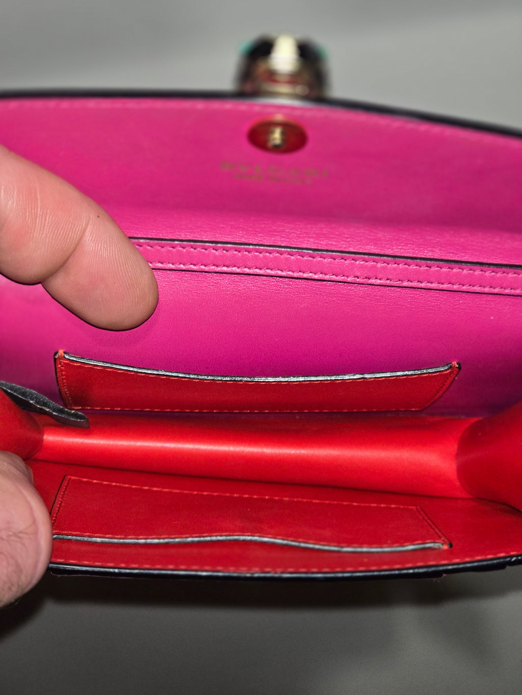 Bvlgari Serpenti Forever Chain Clutch Leather Mini in Pink