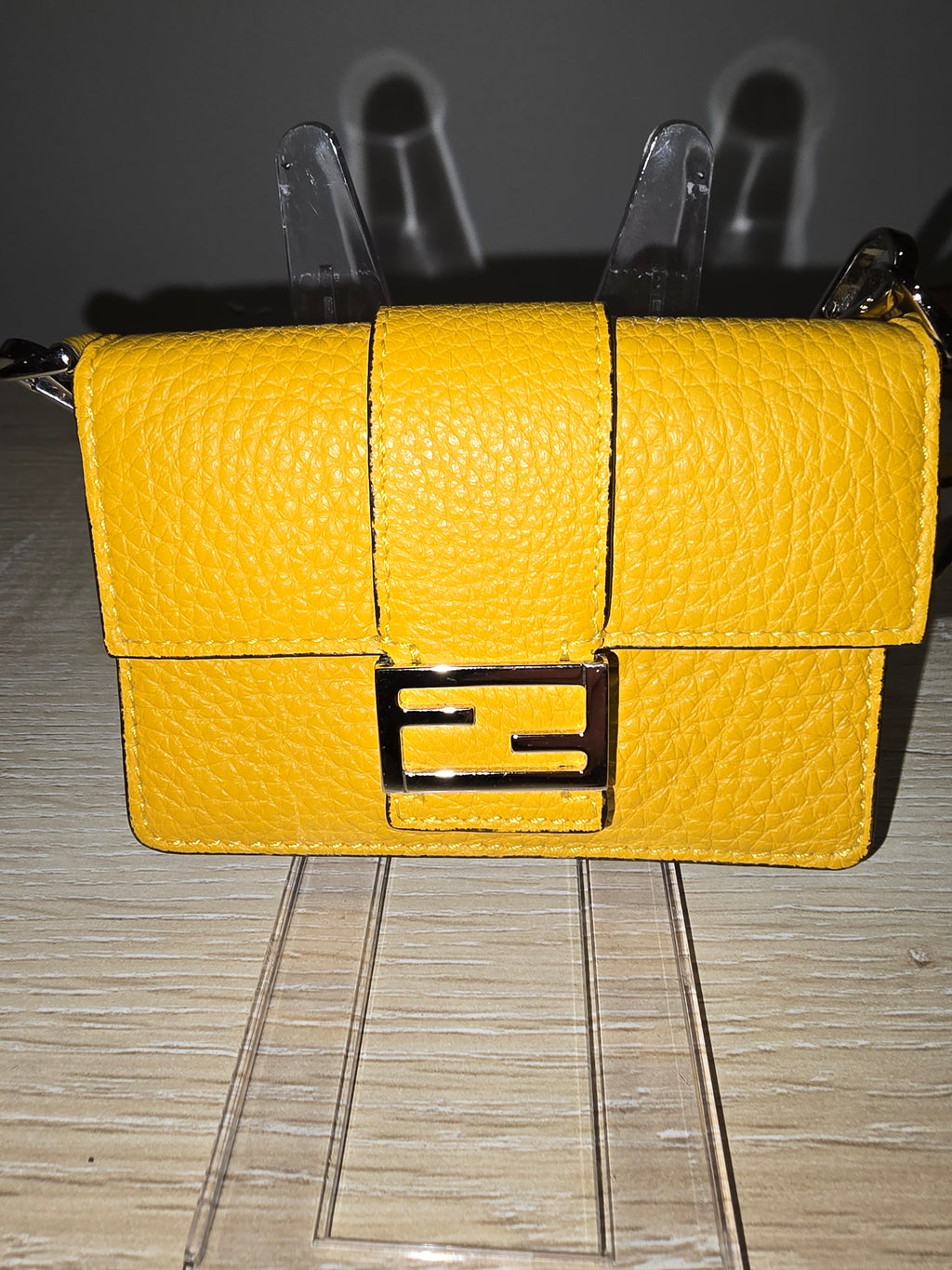 Fendi Micro Baguette Leather Wallet in Yellow