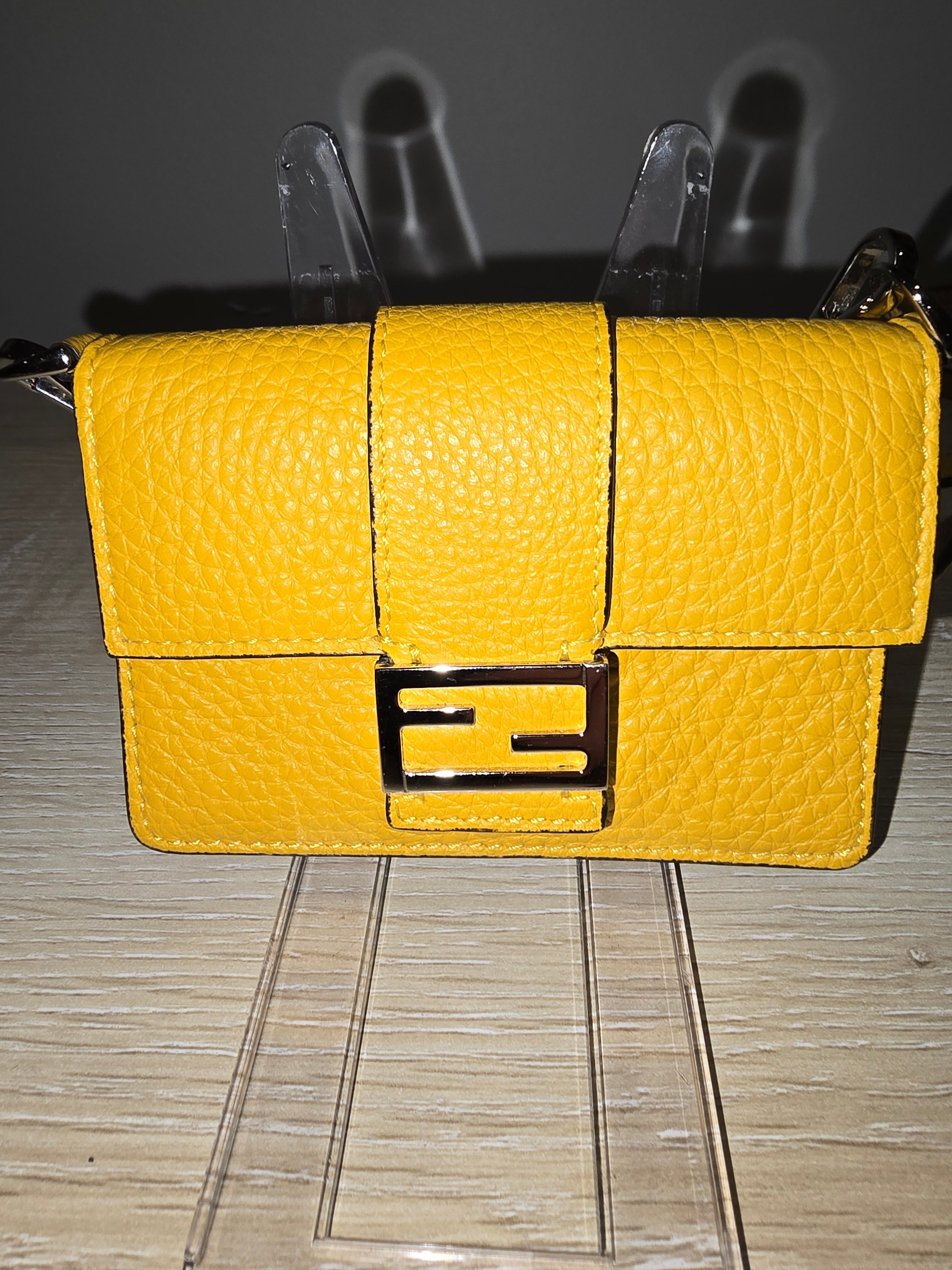 Fendi Micro Baguette Leather Wallet in Yellow