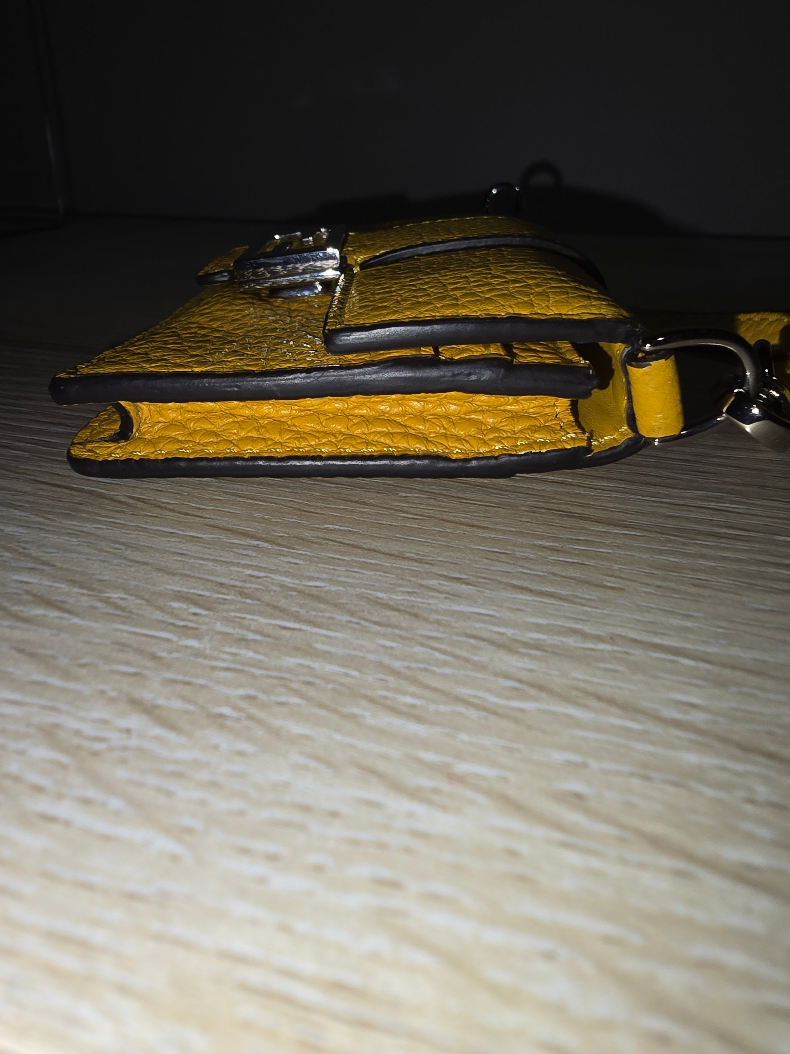 Fendi Micro Baguette Leather Wallet in Yellow