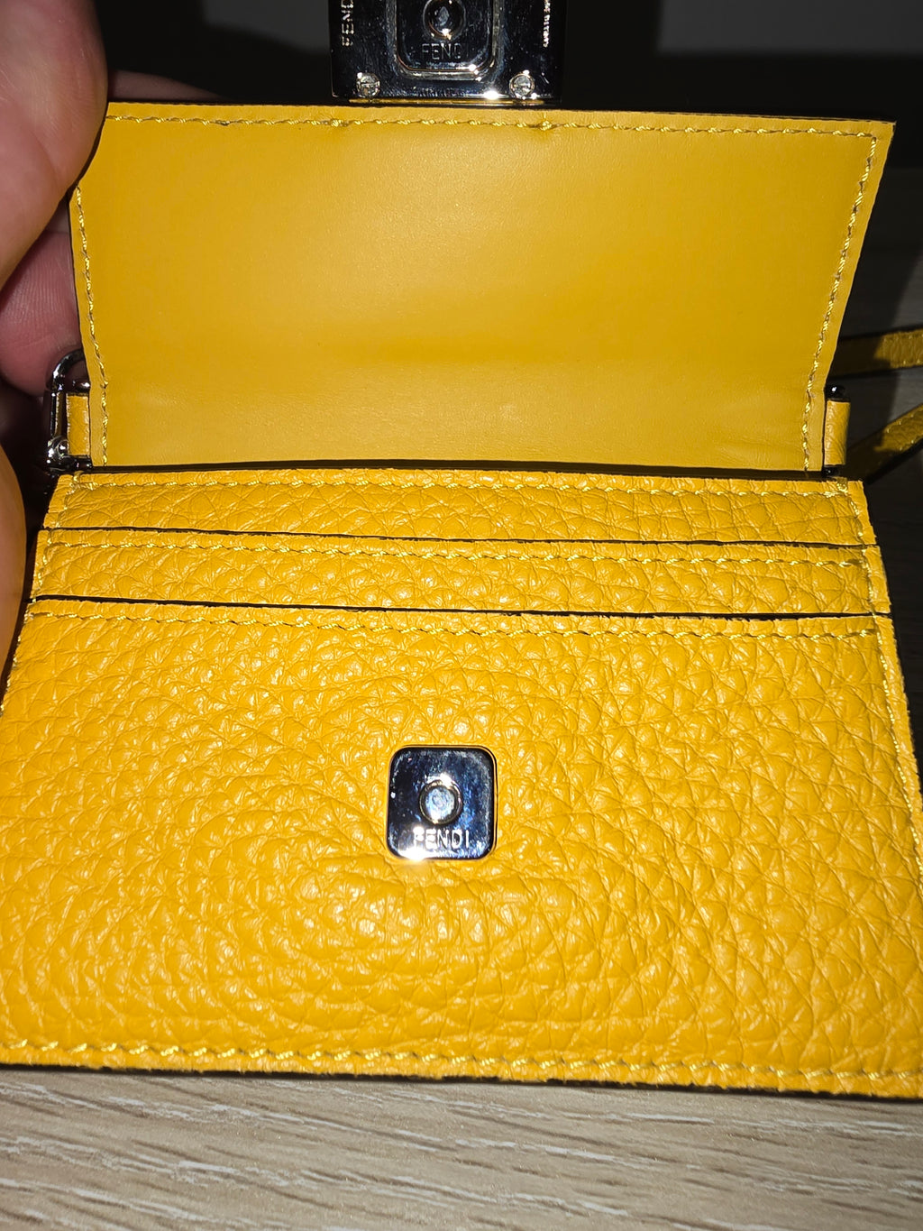 Fendi Micro Baguette Leather Wallet in Yellow