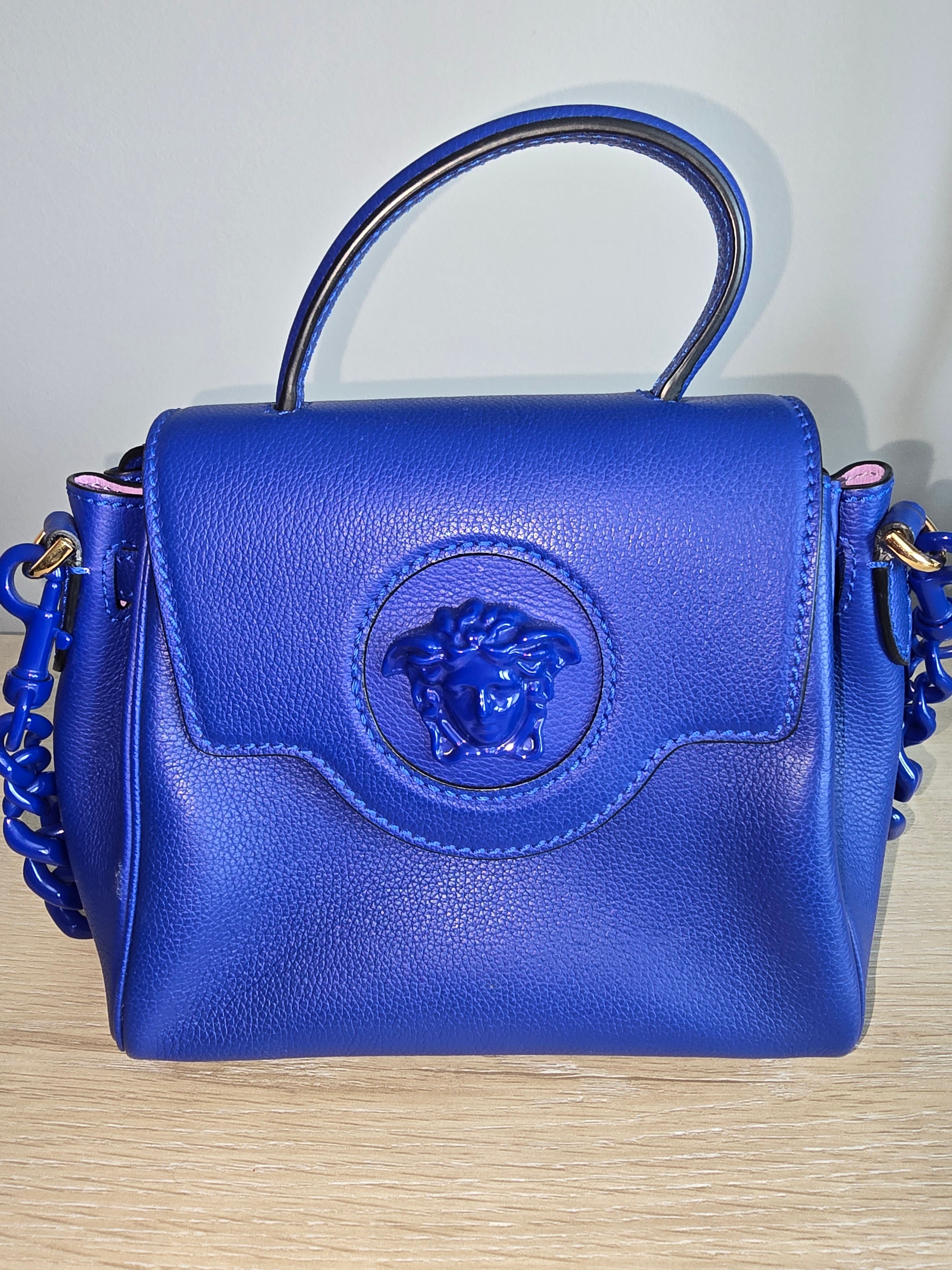 Versace Medusa Leather Shoulder Bag in Blue