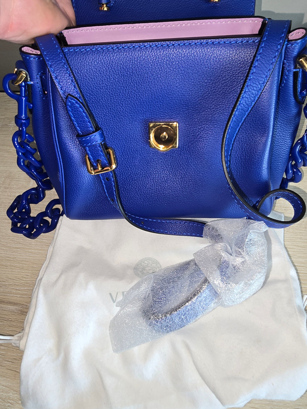 Versace Medusa Leather Shoulder Bag in Blue