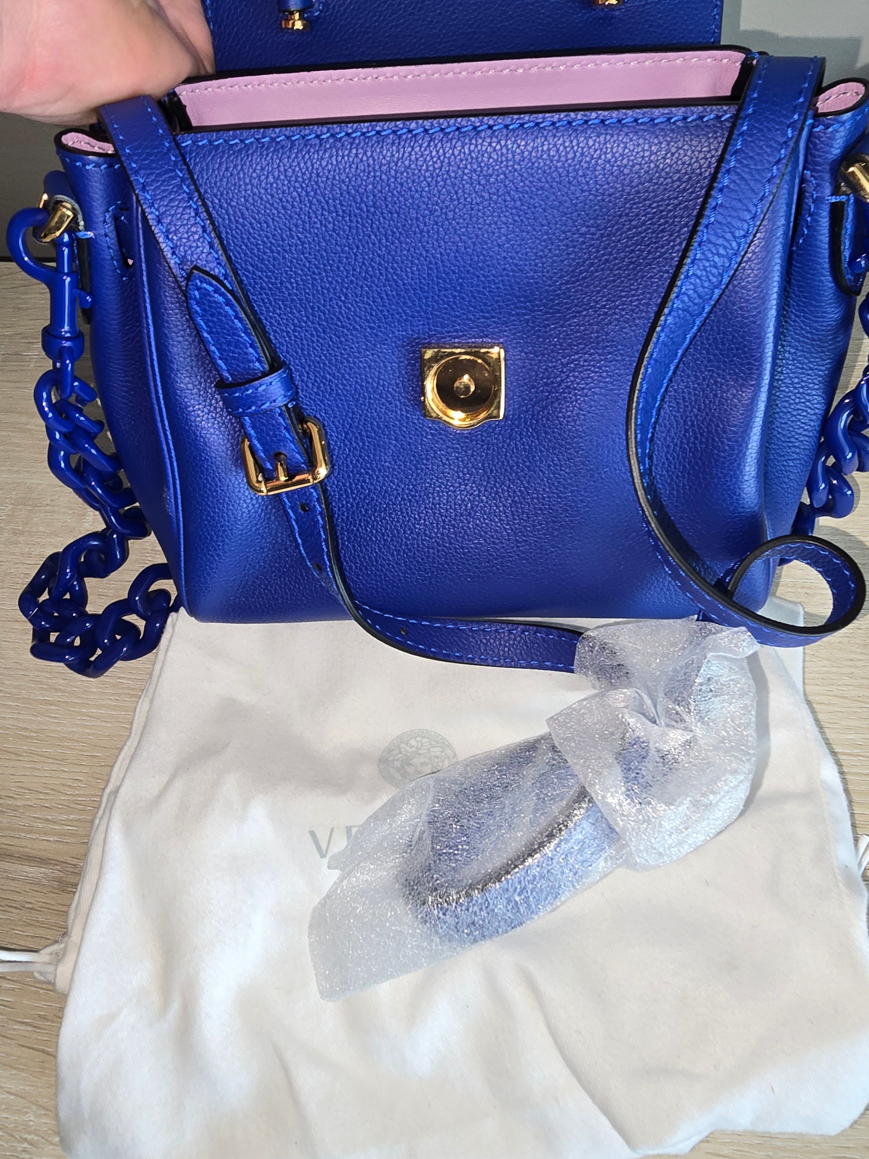 Versace Medusa Leather Shoulder Bag in Blue