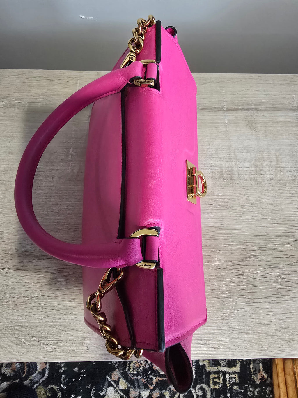 Salvatore Ferragamo Trifolio Large Leather Two Way Bag in Pink and Gold