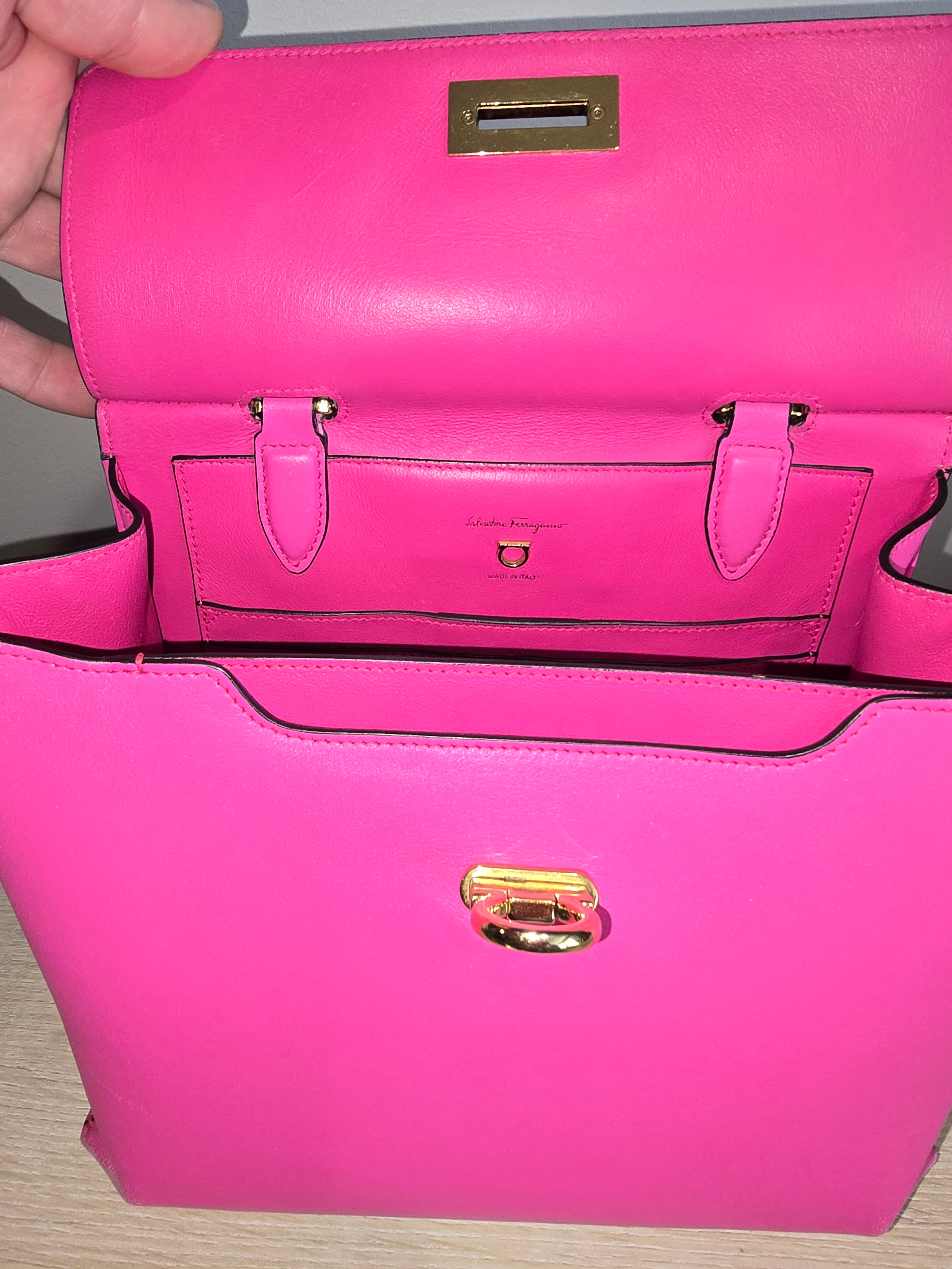 Salvatore Ferragamo Trifolio Large Leather Two Way Bag in Pink and Gold