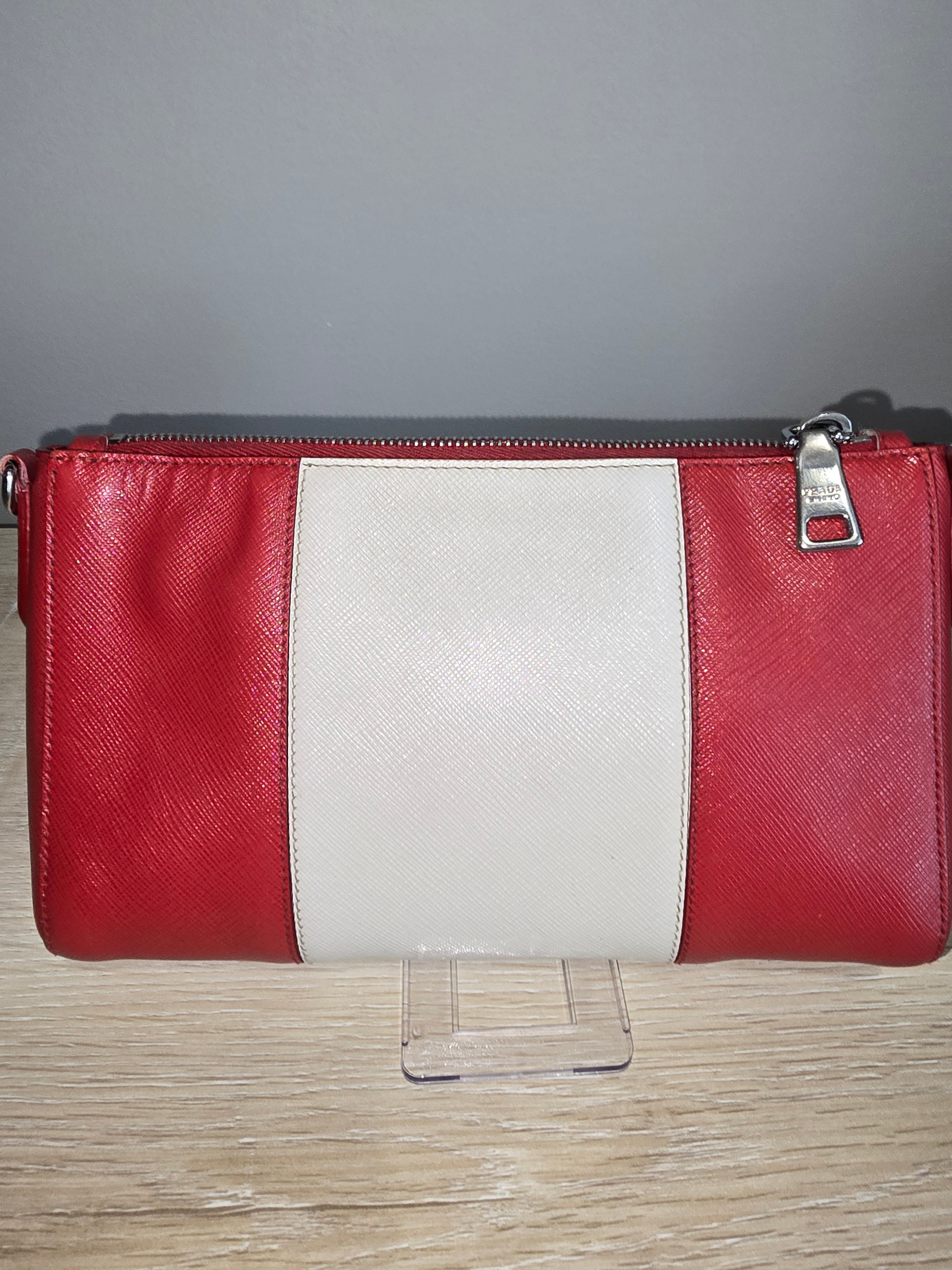 Prada Saffiano Lux Crossbody — Red & White