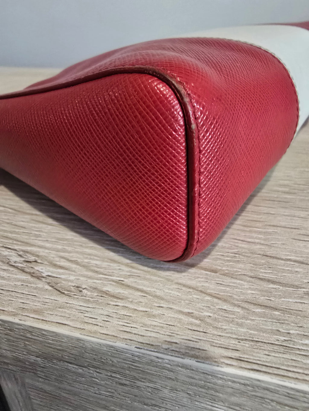 Prada Saffiano Lux Crossbody — Red & White