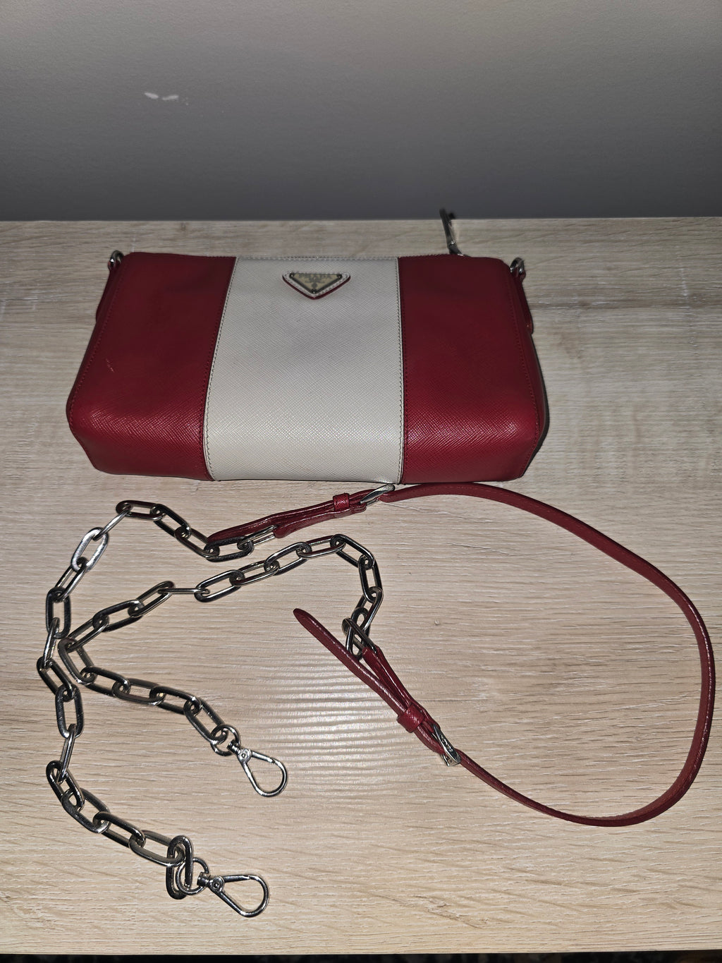 Prada Saffiano Lux Crossbody — Red & White