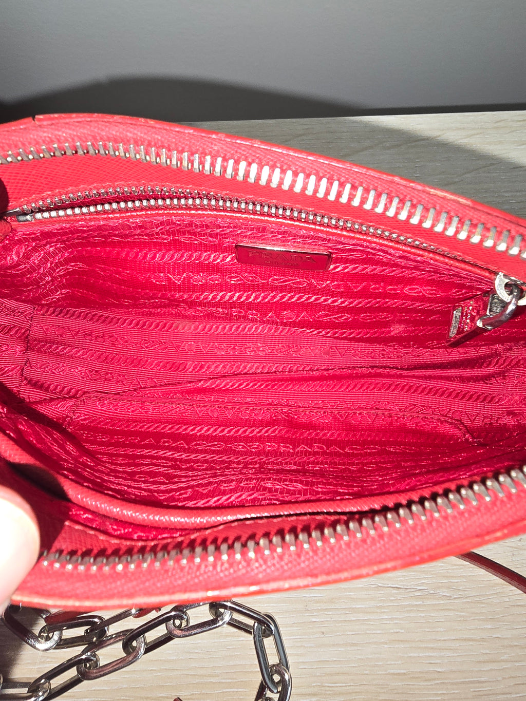 Prada Saffiano Lux Crossbody — Red & White