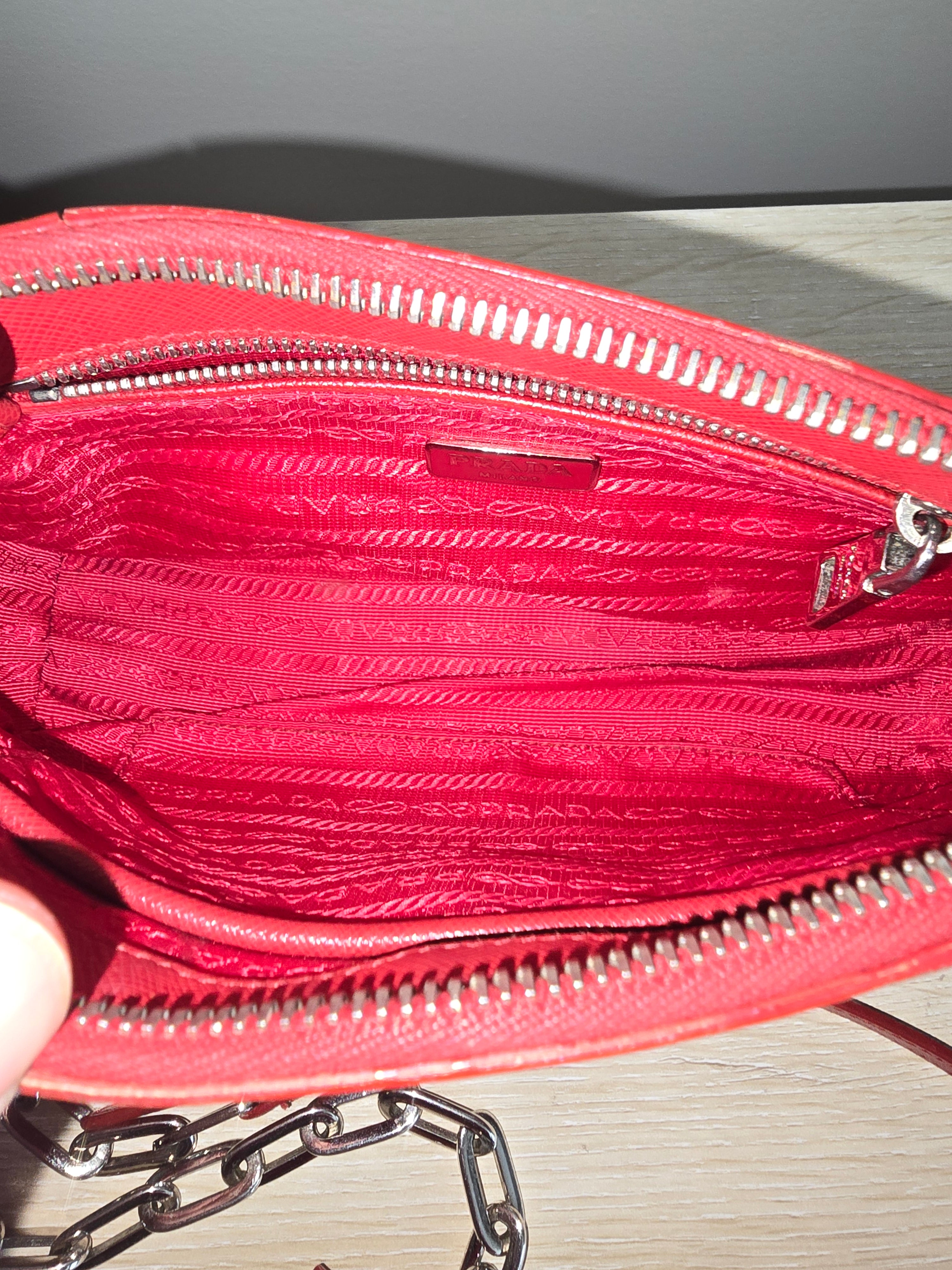 Prada Saffiano Lux Crossbody — Red & White