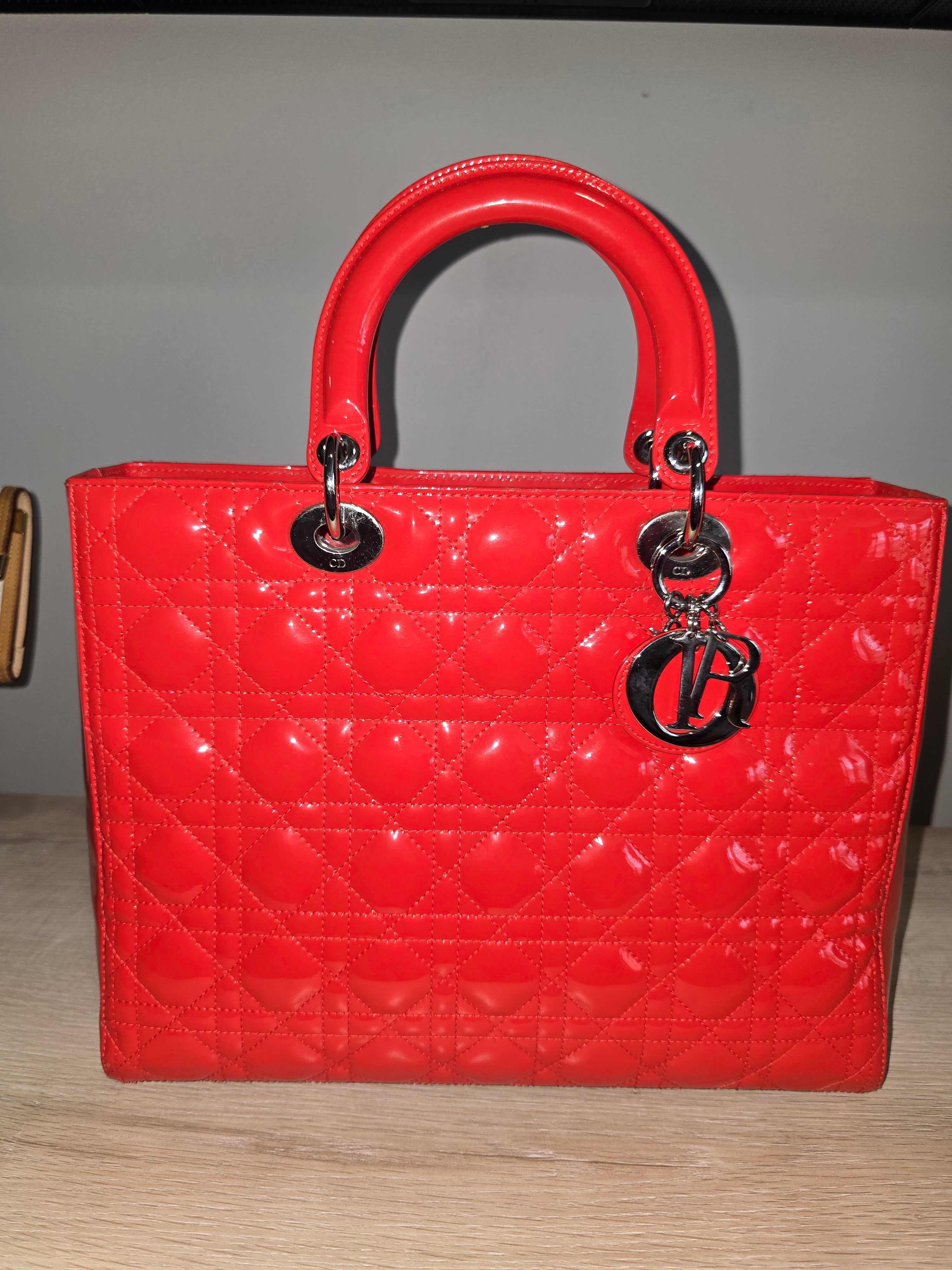 Christian Dior Patent Cannage Large Lady Dior — Red-Orange