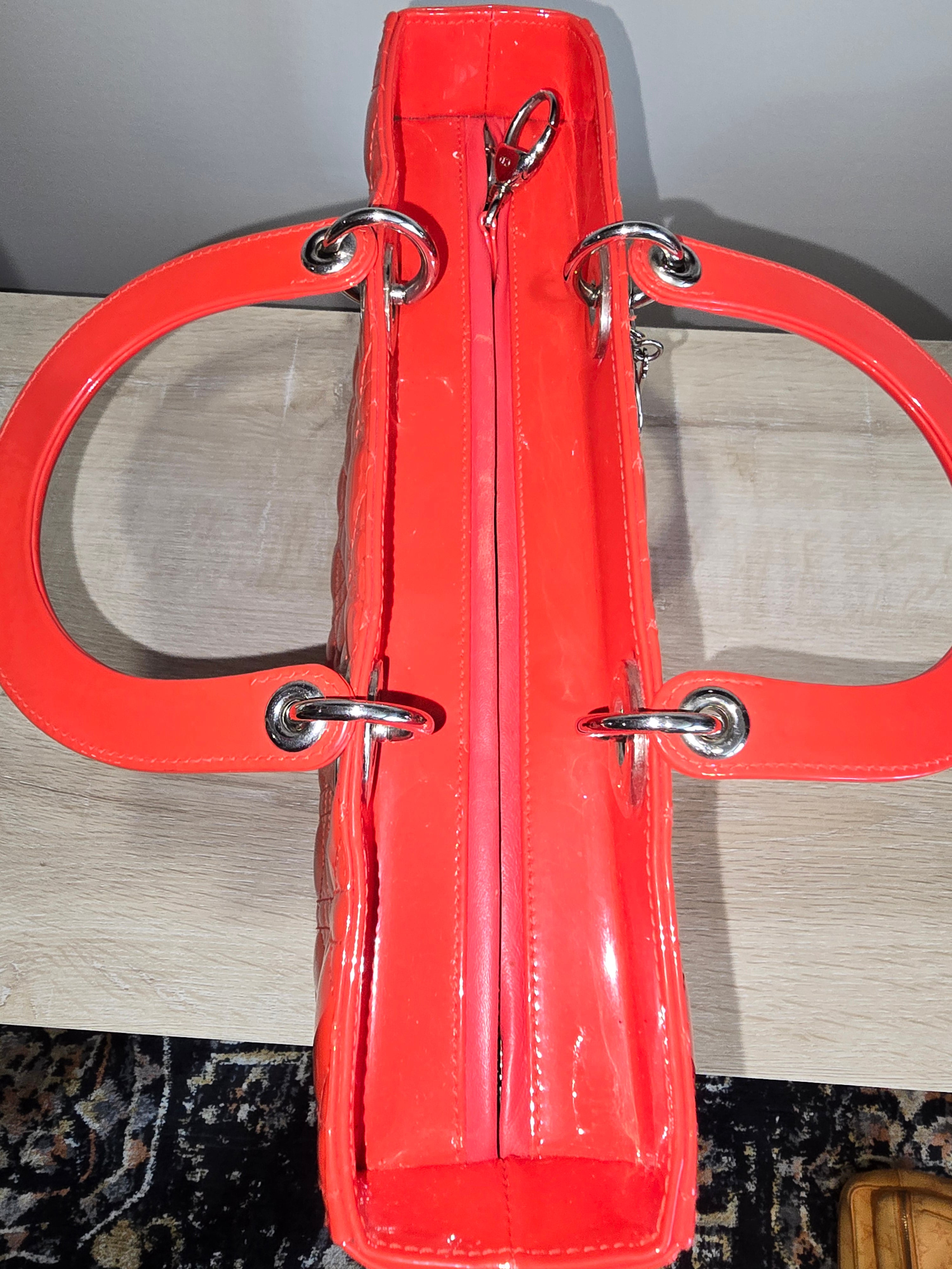 Christian Dior Patent Cannage Large Lady Dior — Red-Orange