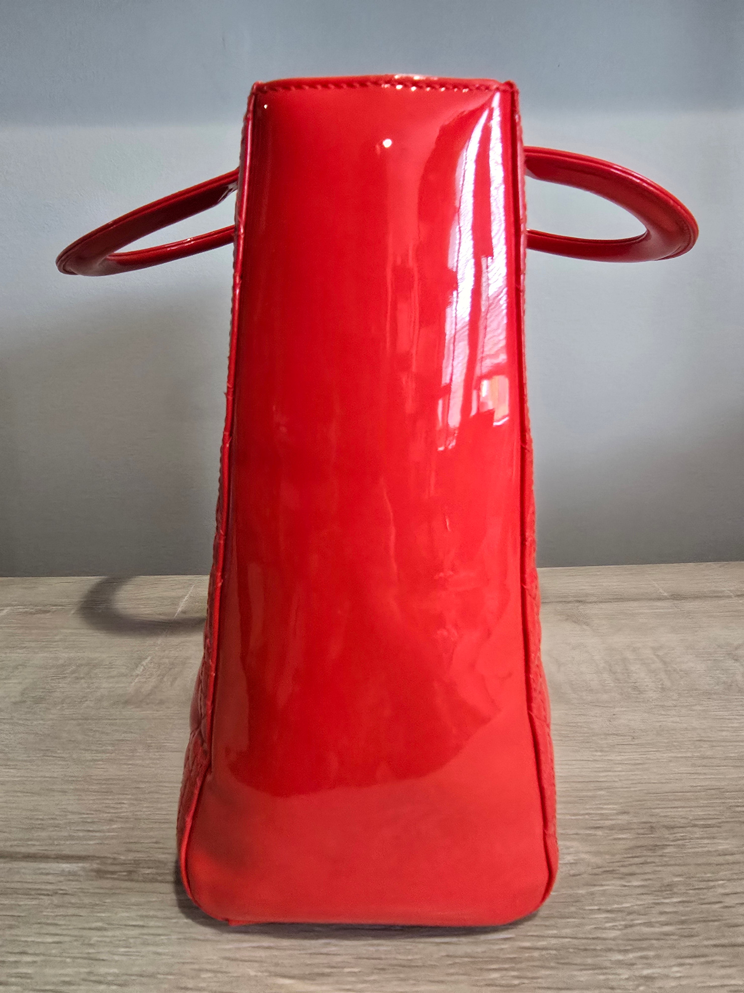 Christian Dior Patent Cannage Large Lady Dior — Red-Orange