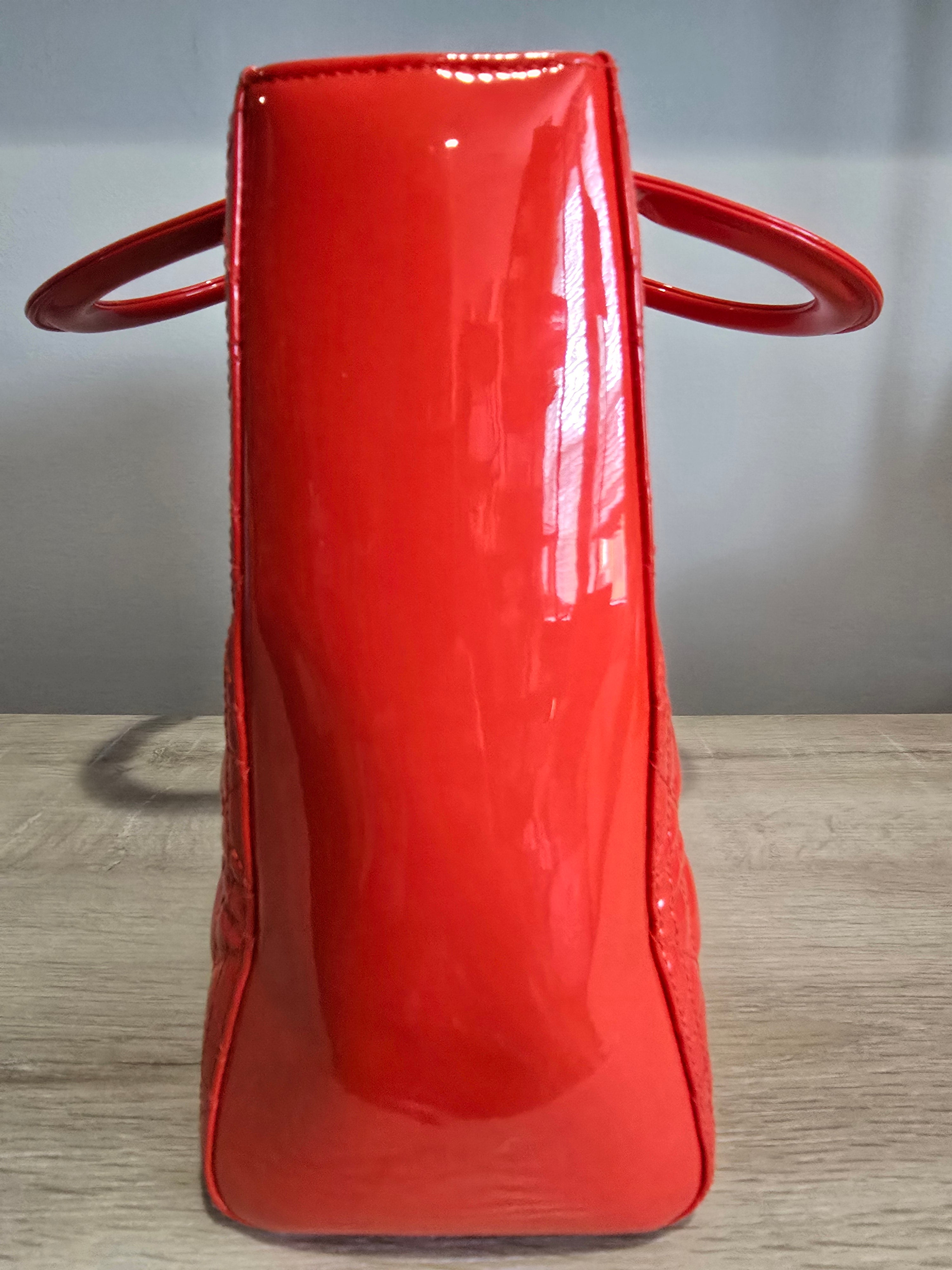 Christian Dior Patent Cannage Large Lady Dior — Red-Orange