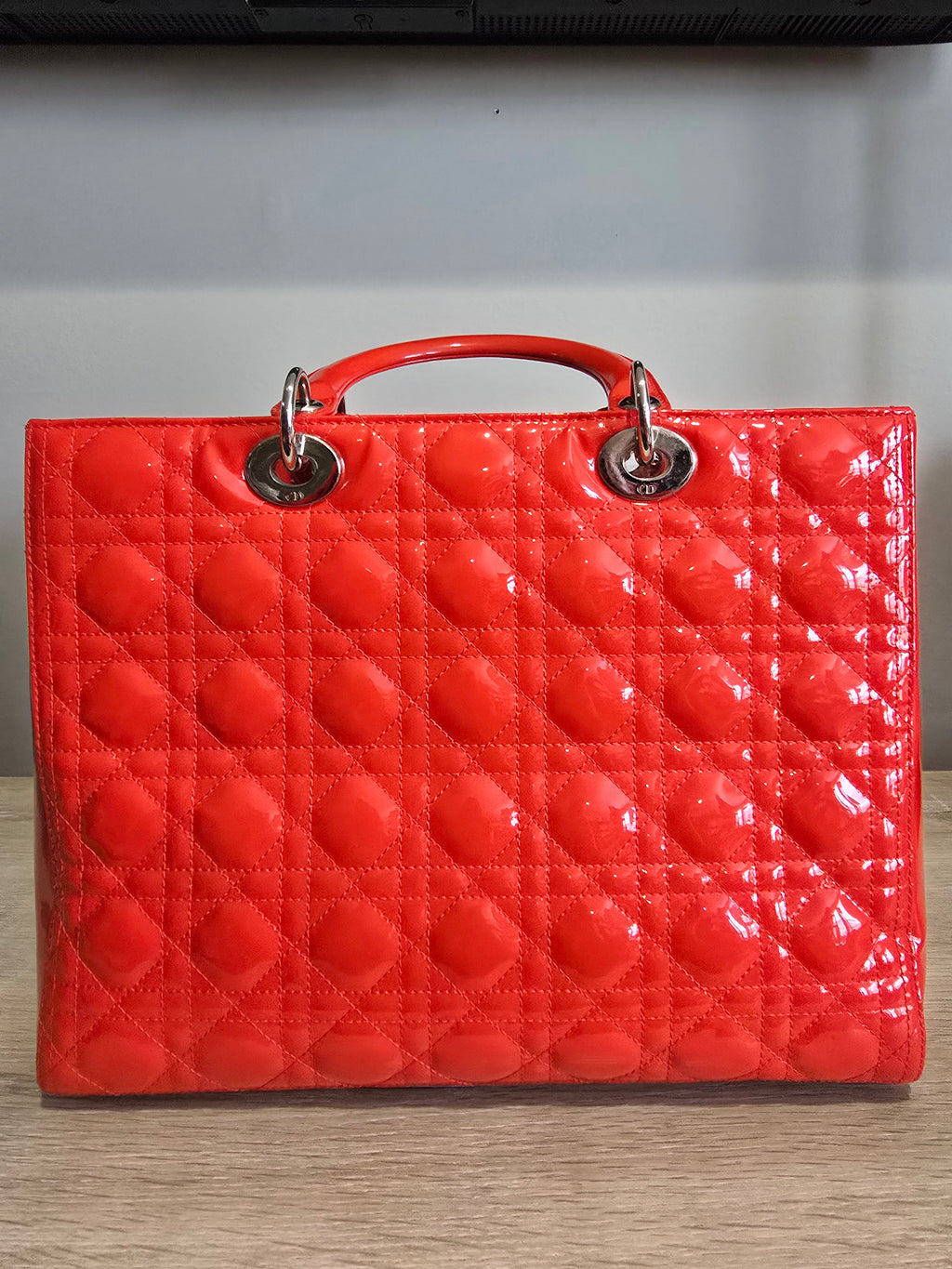 Christian Dior Patent Cannage Large Lady Dior — Red-Orange