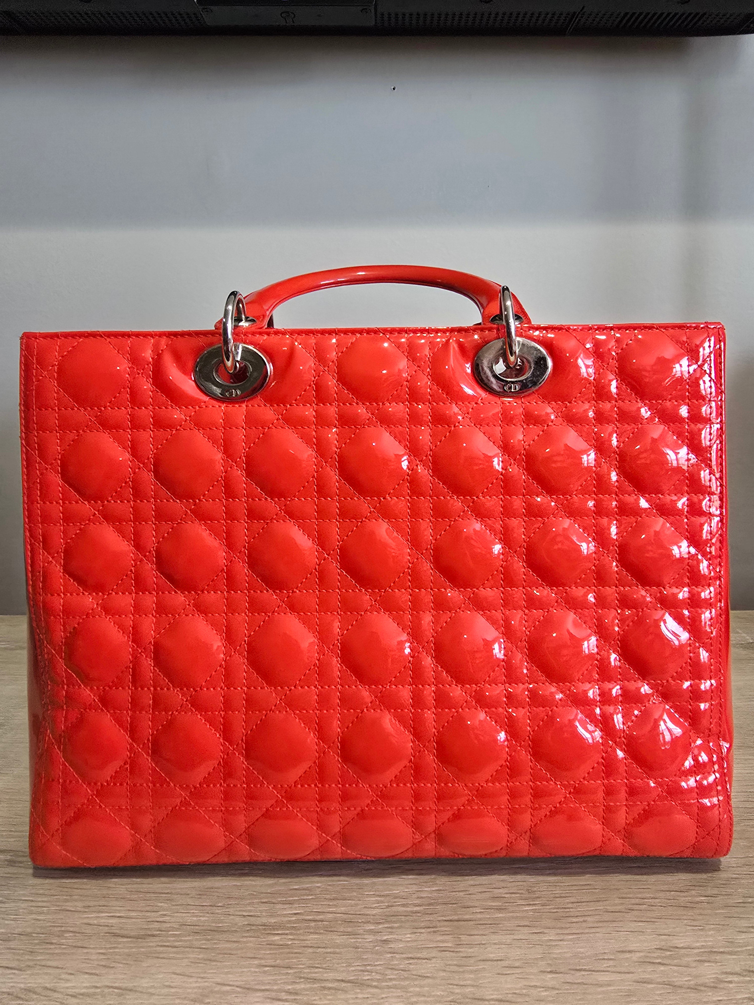 Christian Dior Patent Cannage Large Lady Dior — Red-Orange