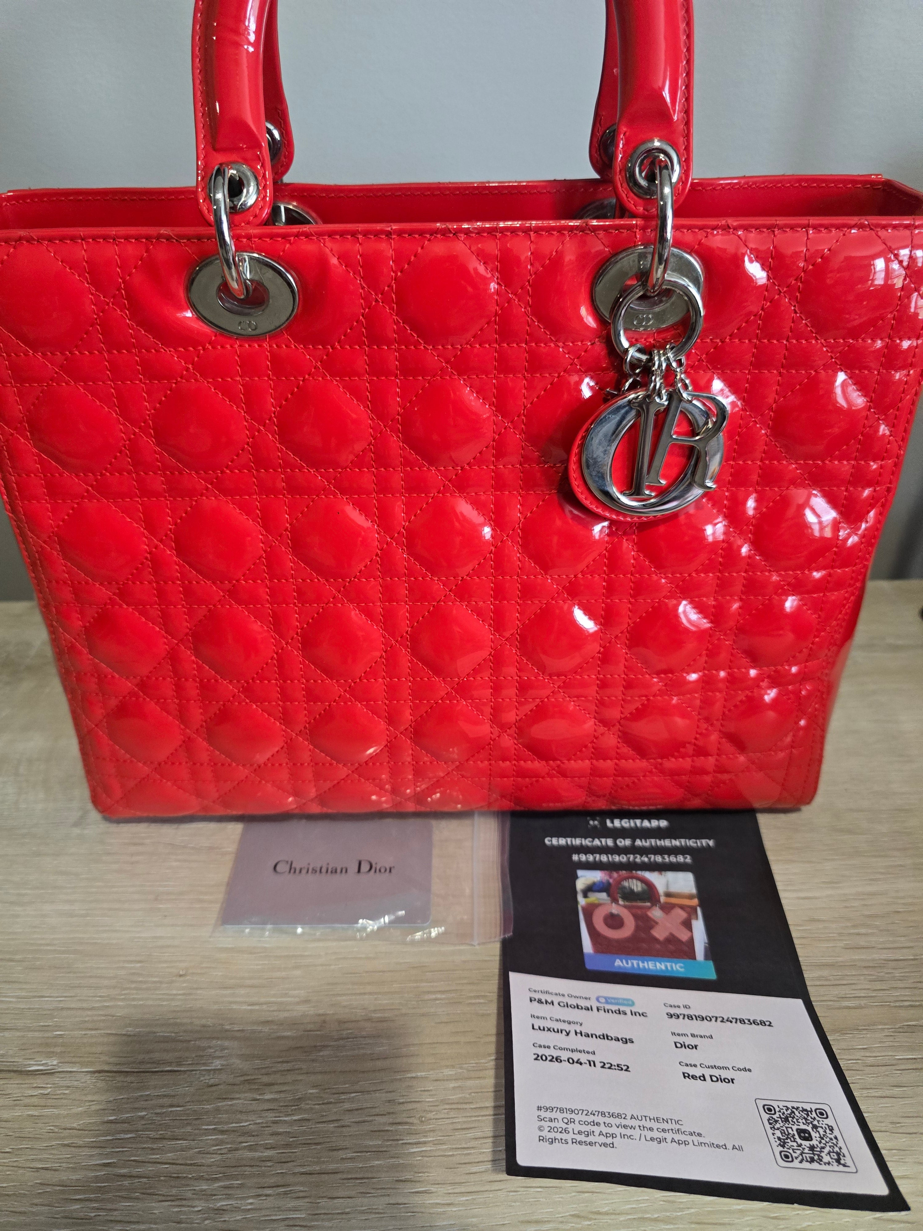 Christian Dior Patent Cannage Large Lady Dior — Red-Orange