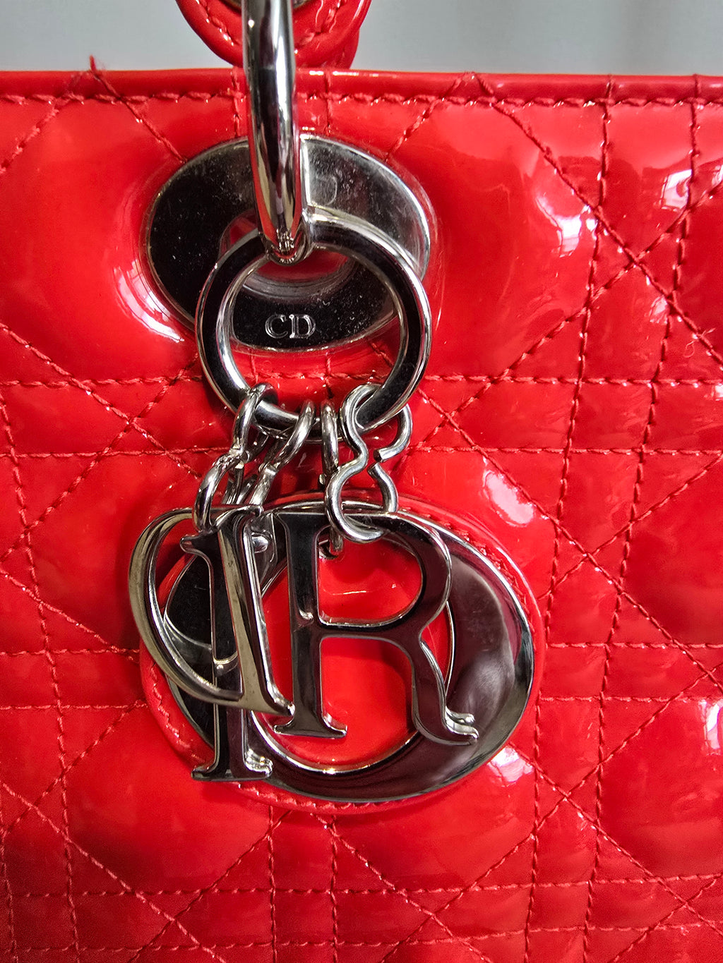 Christian Dior Patent Cannage Large Lady Dior — Red-Orange