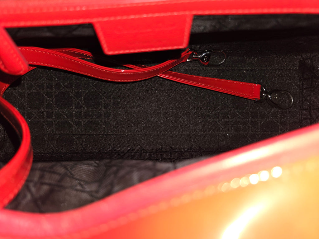 Christian Dior Patent Cannage Large Lady Dior — Red-Orange