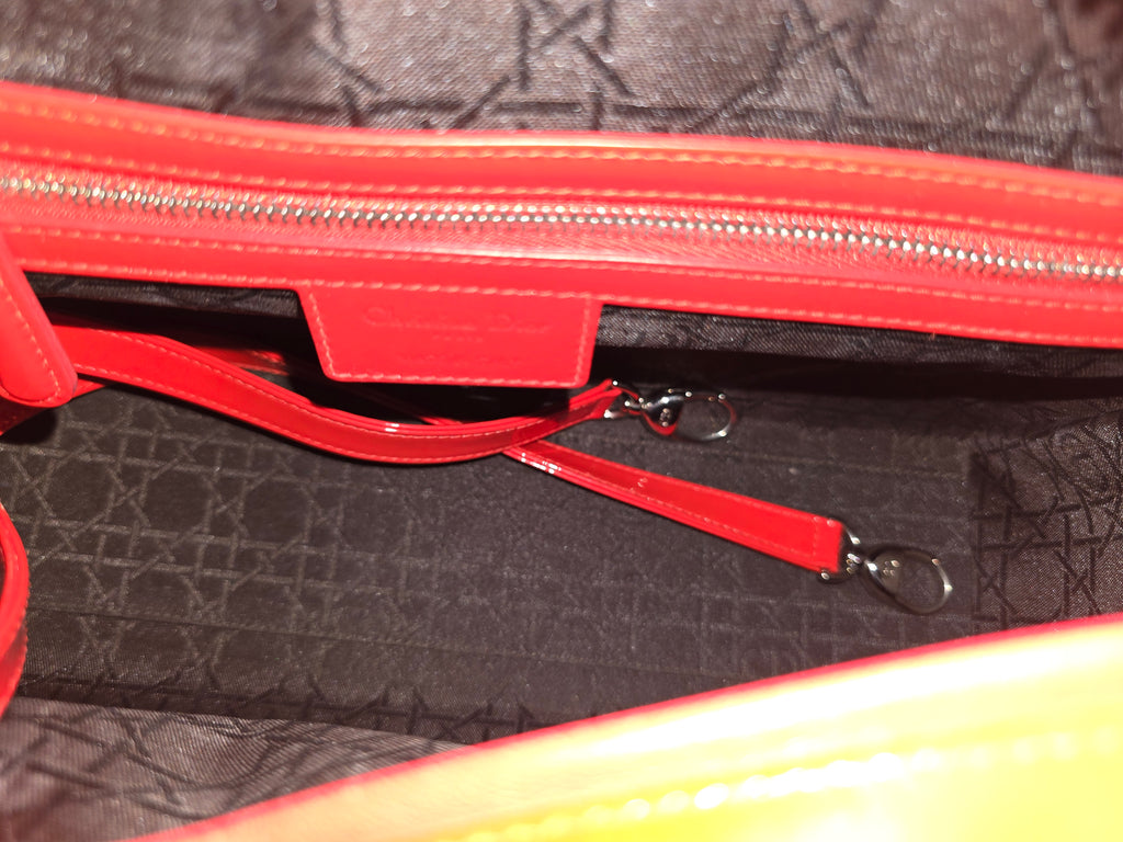 Christian Dior Patent Cannage Large Lady Dior — Red-Orange