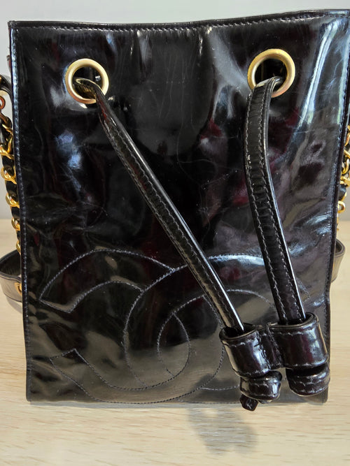 Chanel Black Patent Leather Bucket Bag