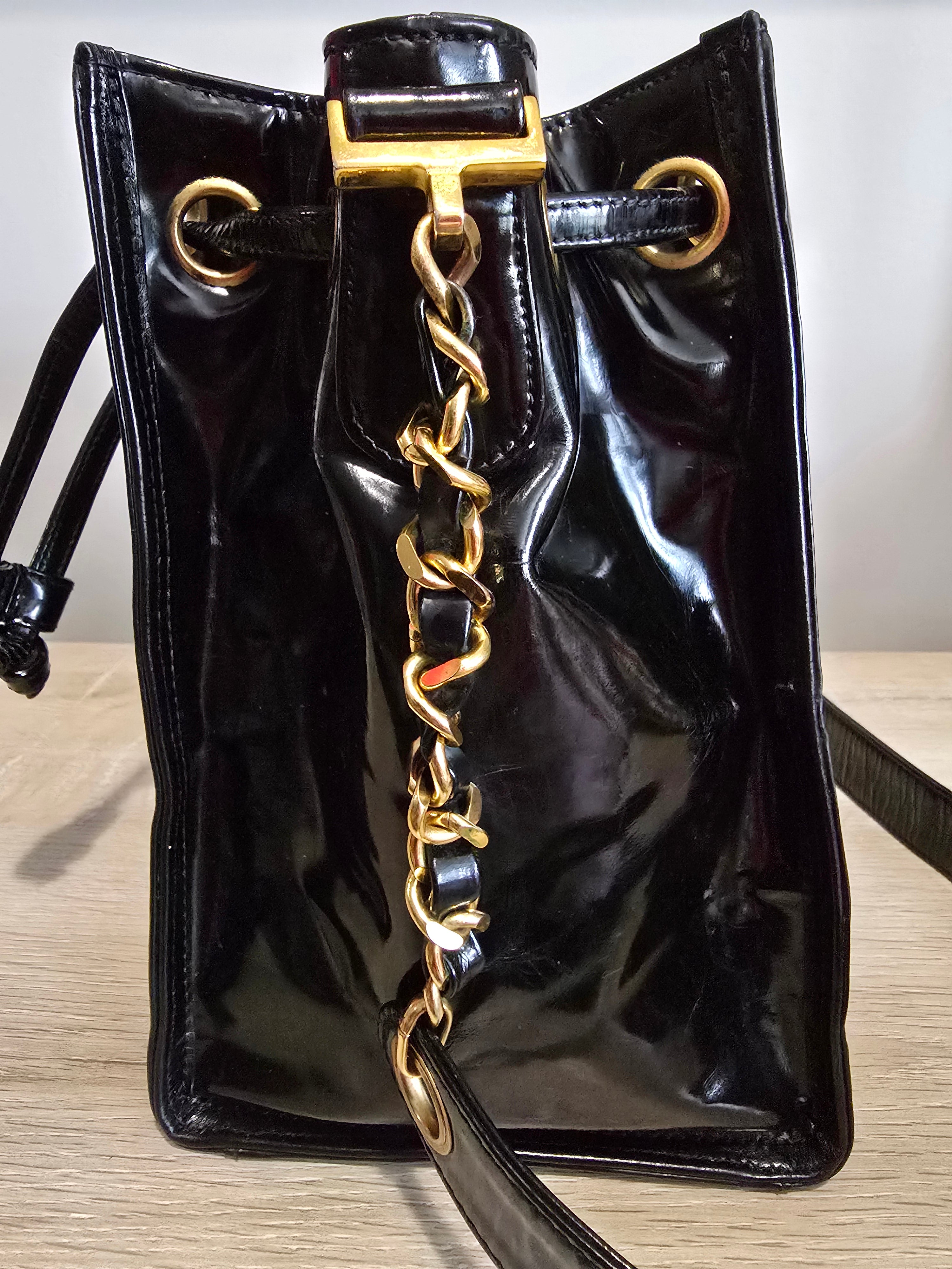 Chanel Black Patent Leather Bucket Bag