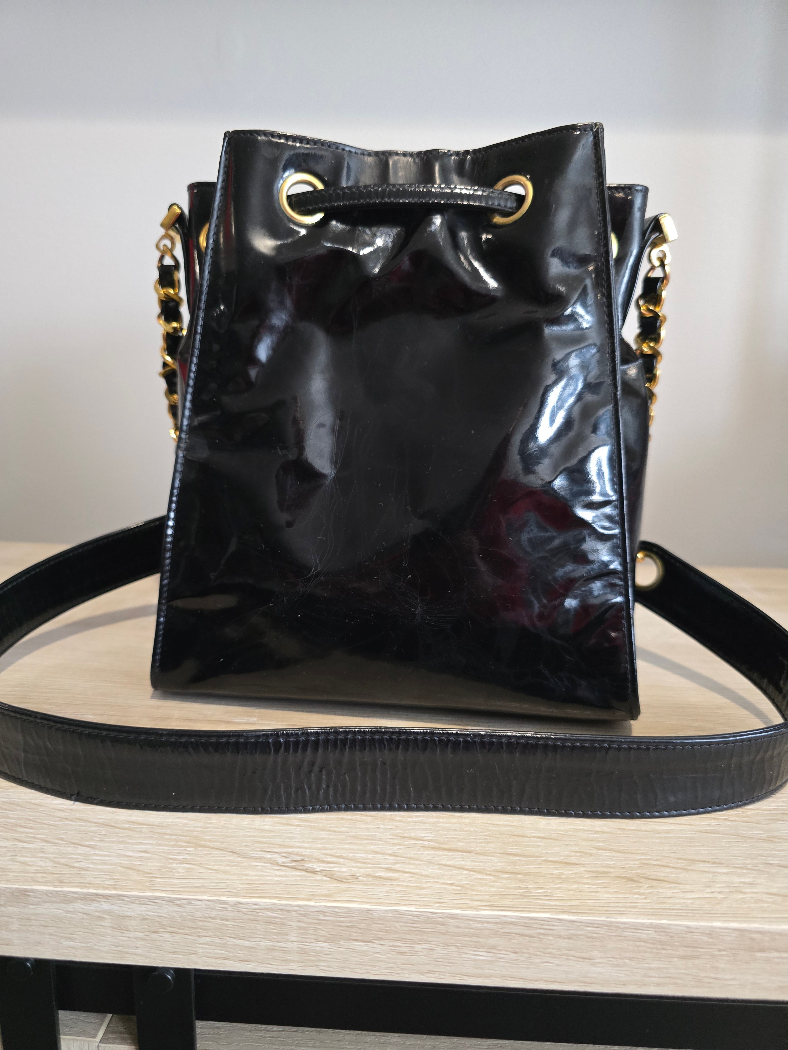 Chanel Black Patent Leather Bucket Bag