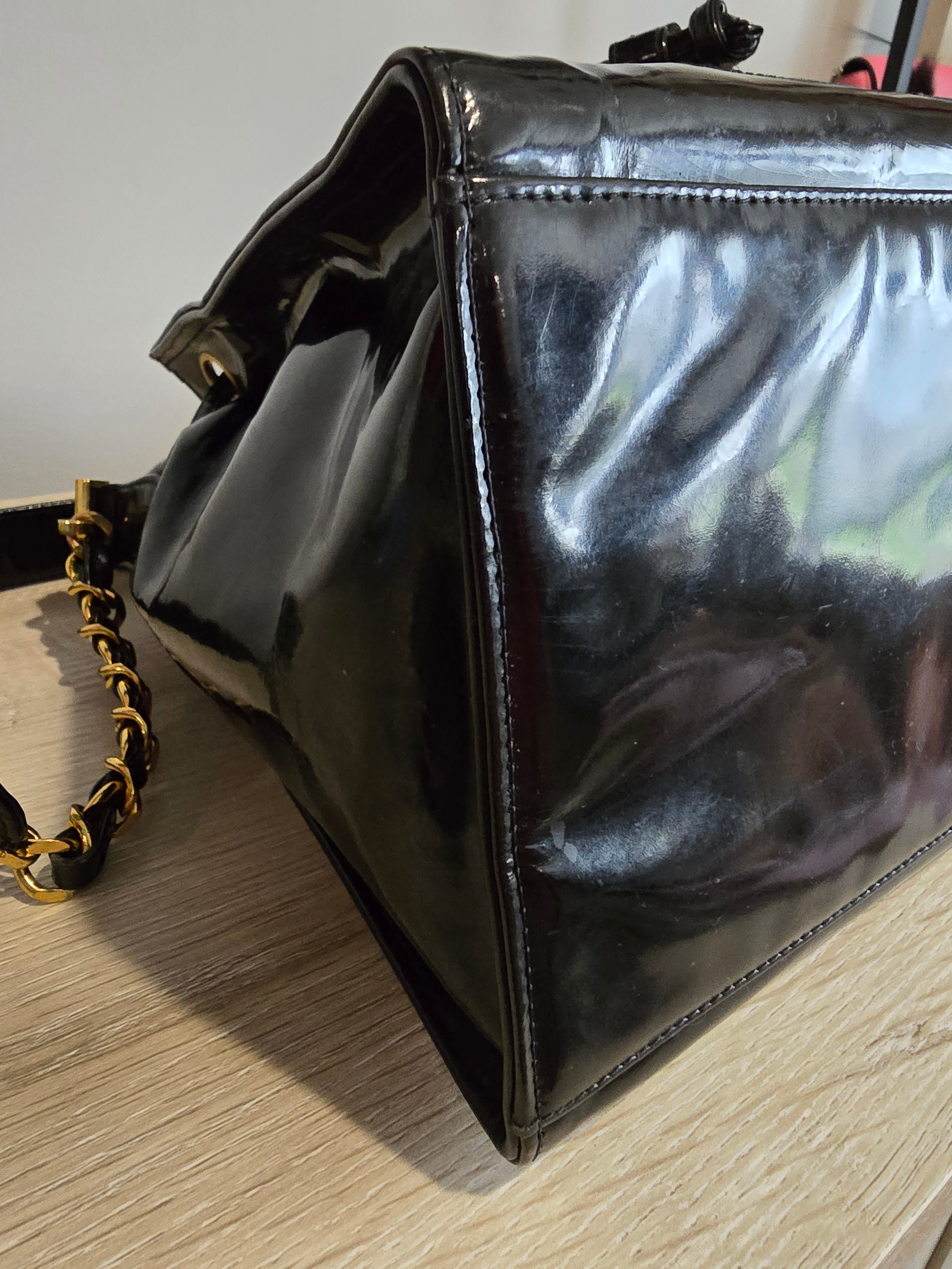 Chanel Black Patent Leather Bucket Bag