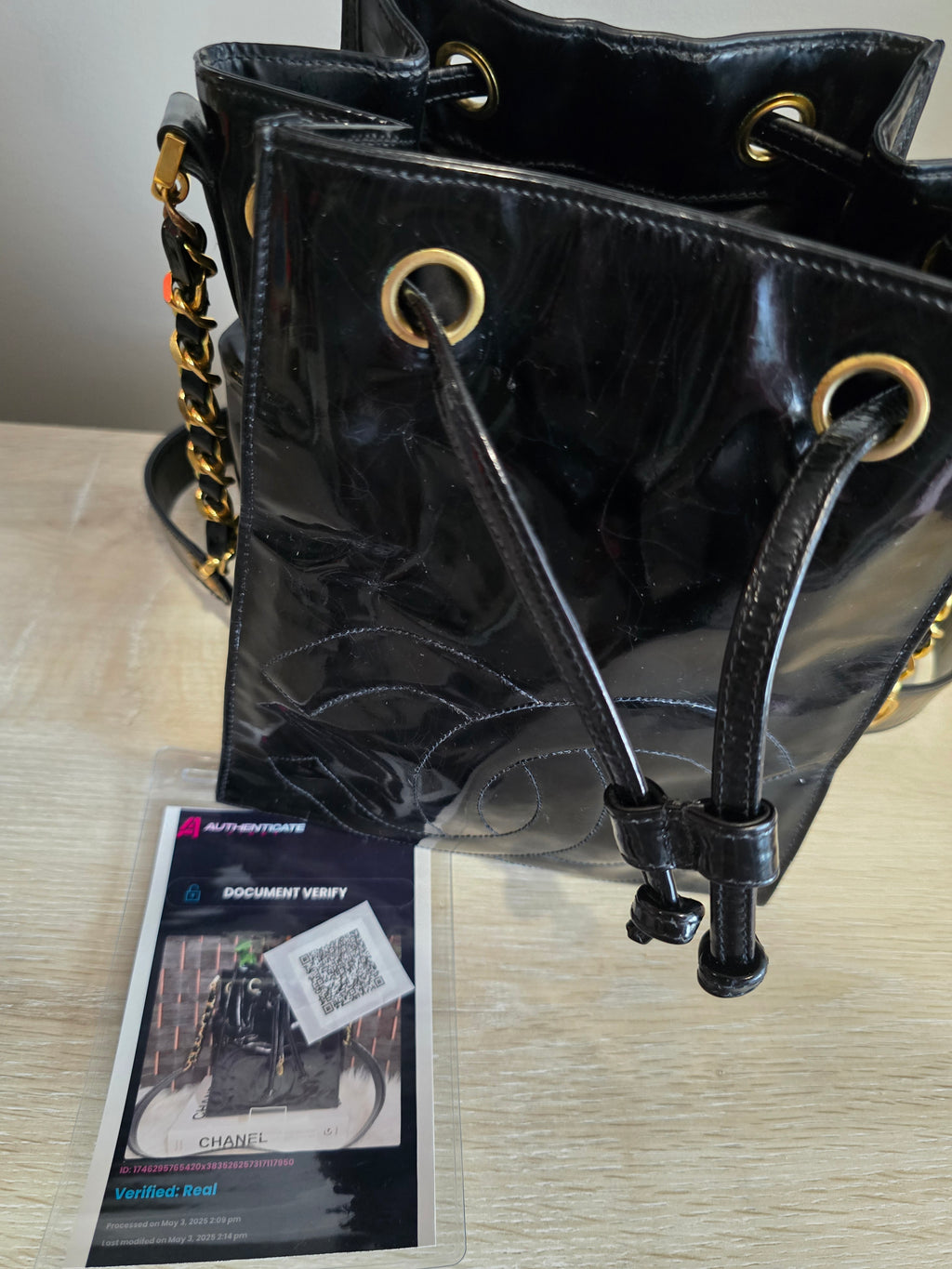 Chanel Black Patent Leather Bucket Bag