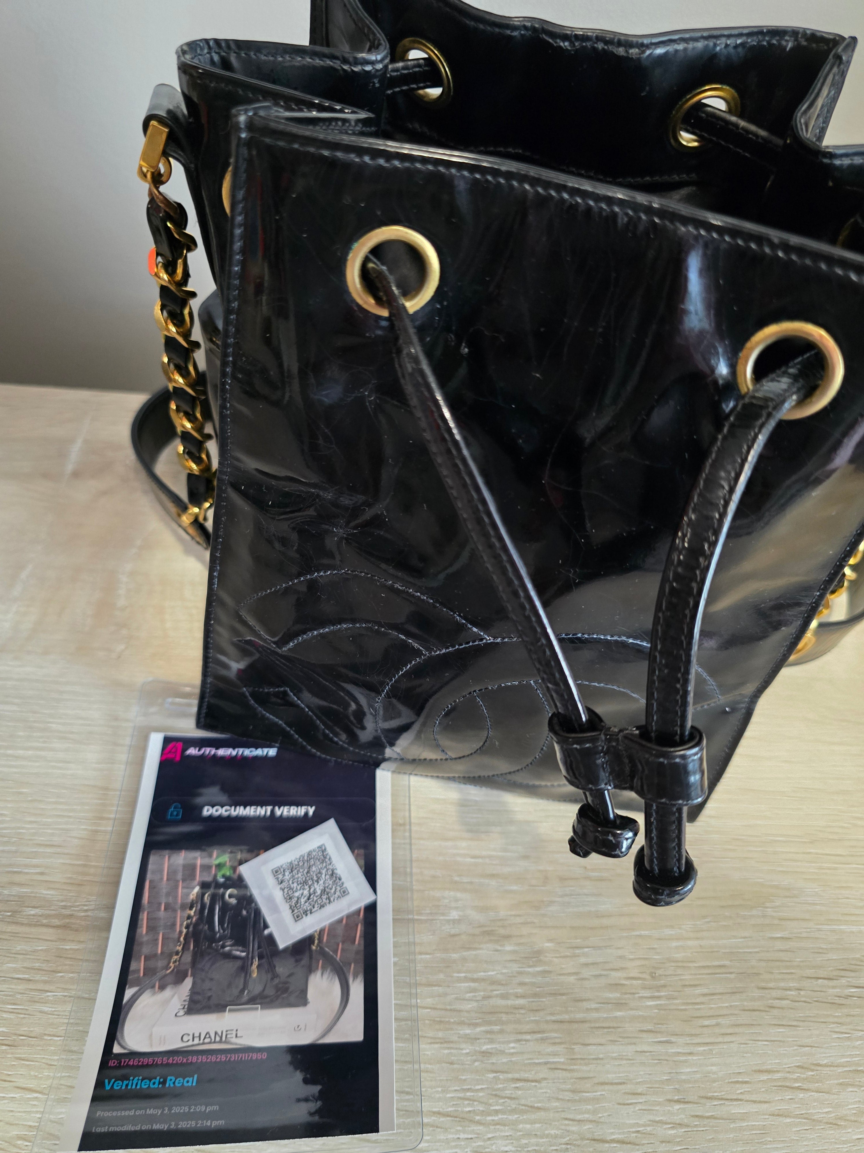 Chanel Black Patent Leather Bucket Bag