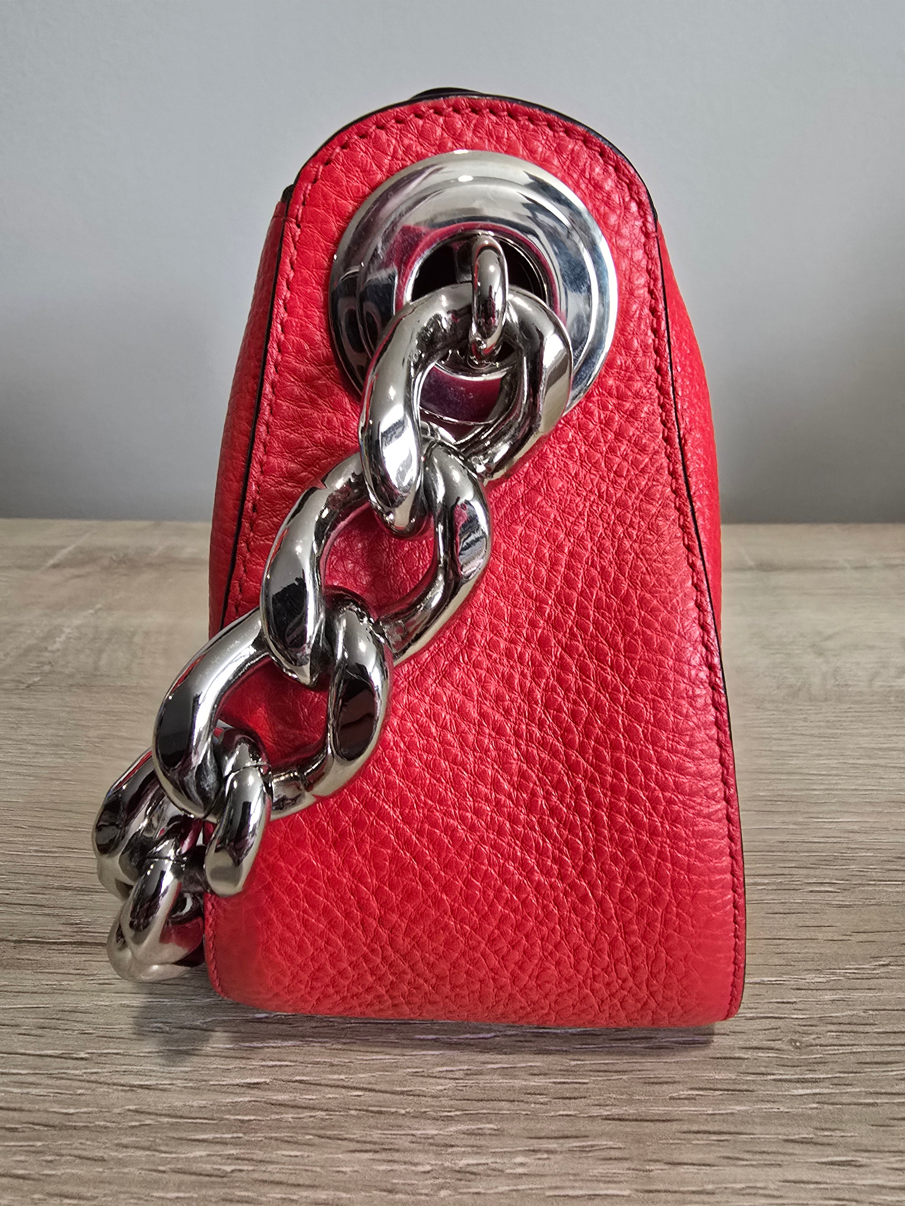 Prada Grommet Chain Shoulder Bag — Red Vitello Daino