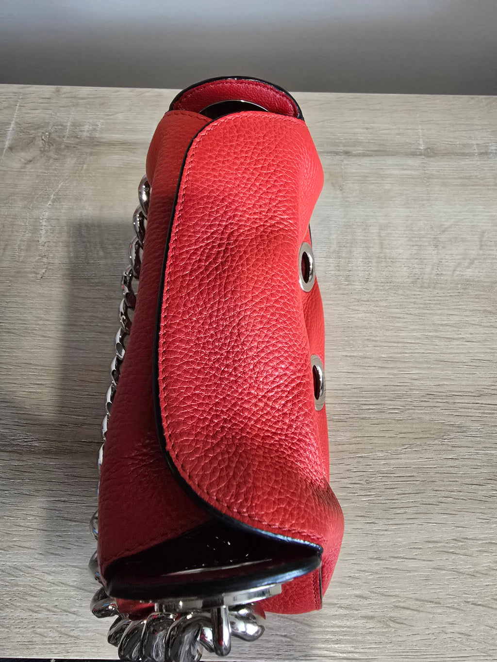 Prada Grommet Chain Shoulder Bag — Red Vitello Daino