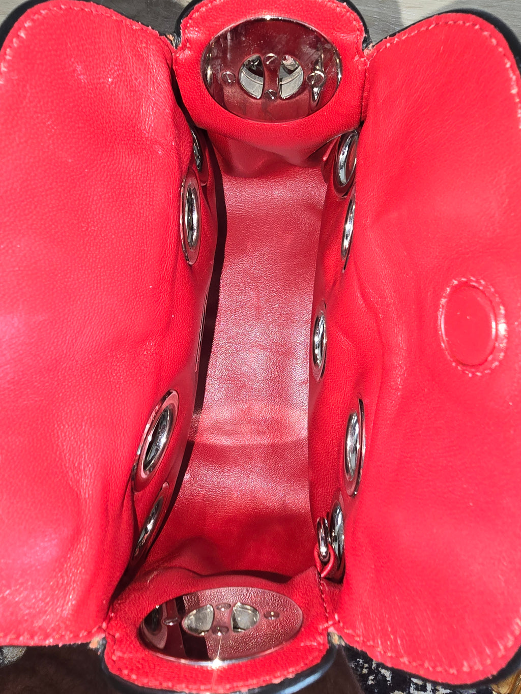 Prada Grommet Chain Shoulder Bag — Red Vitello Daino