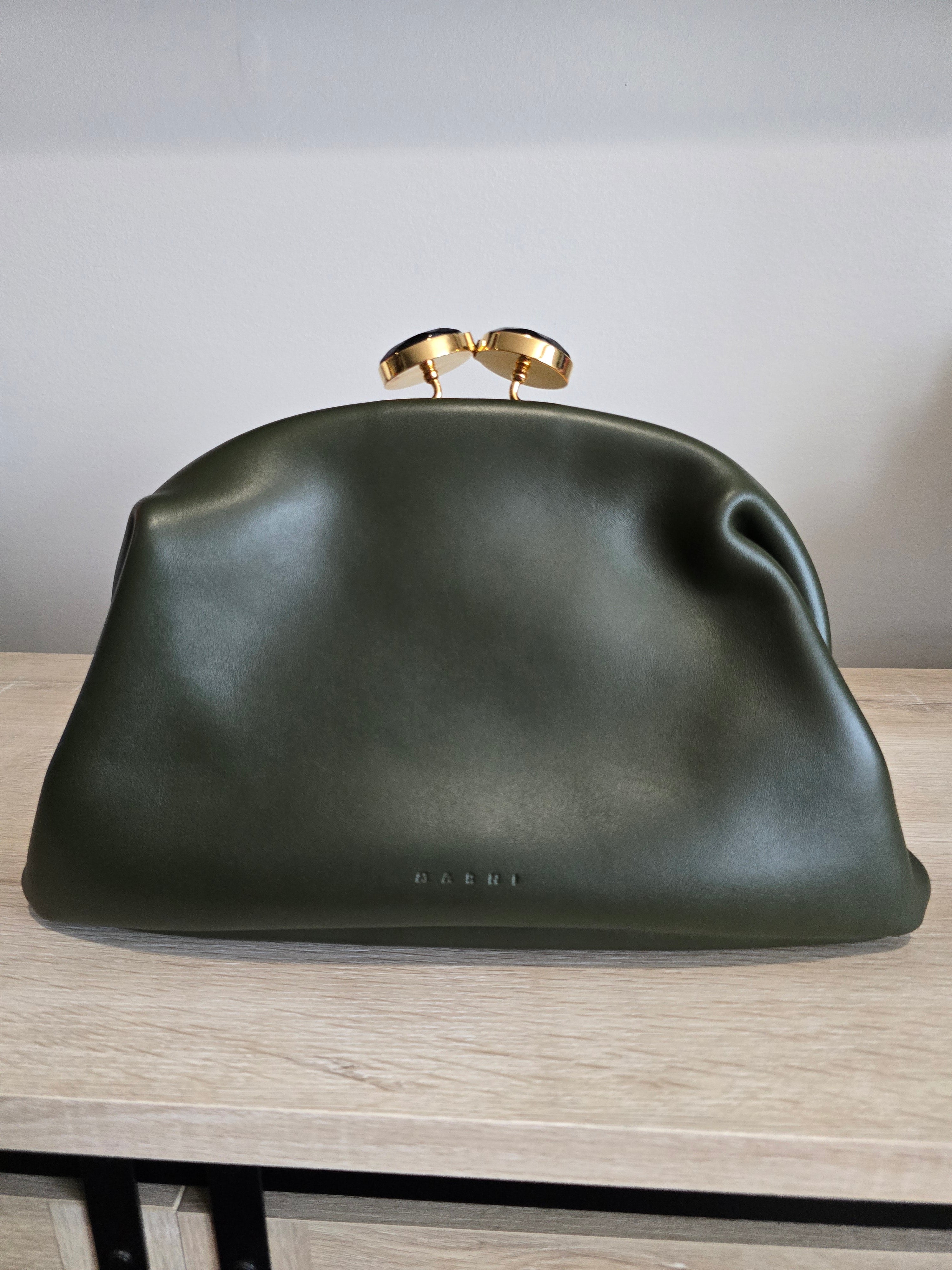 Marni Calfskin Kisslock Clutch — Dark Green
