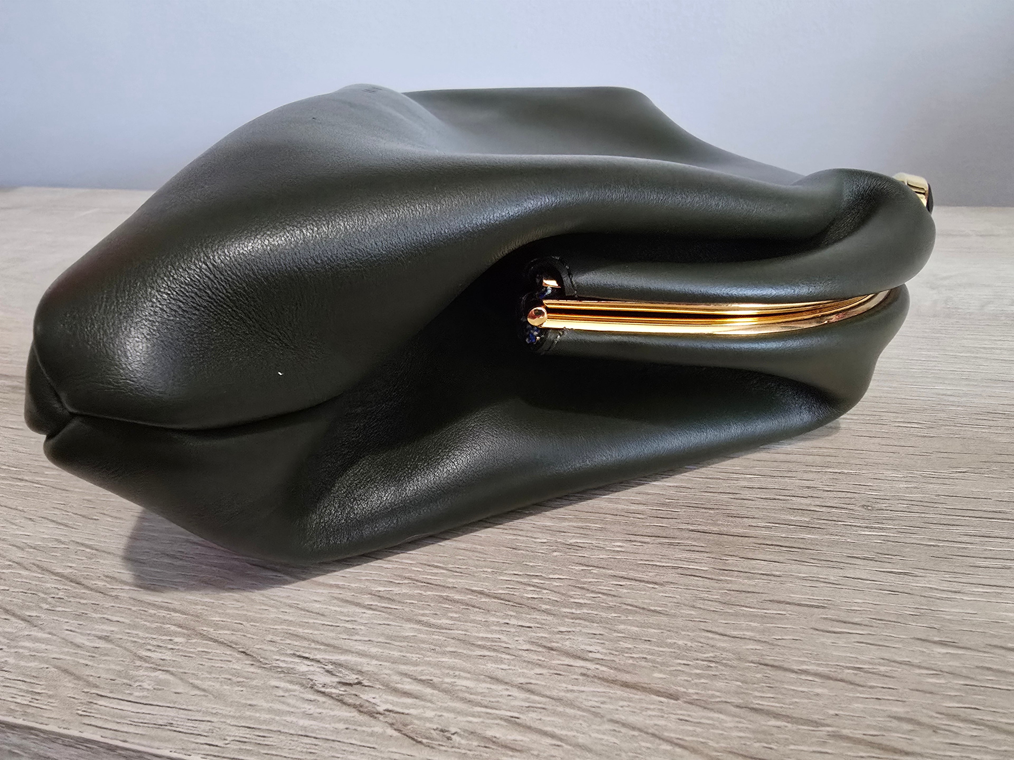 Marni Calfskin Kisslock Clutch — Dark Green