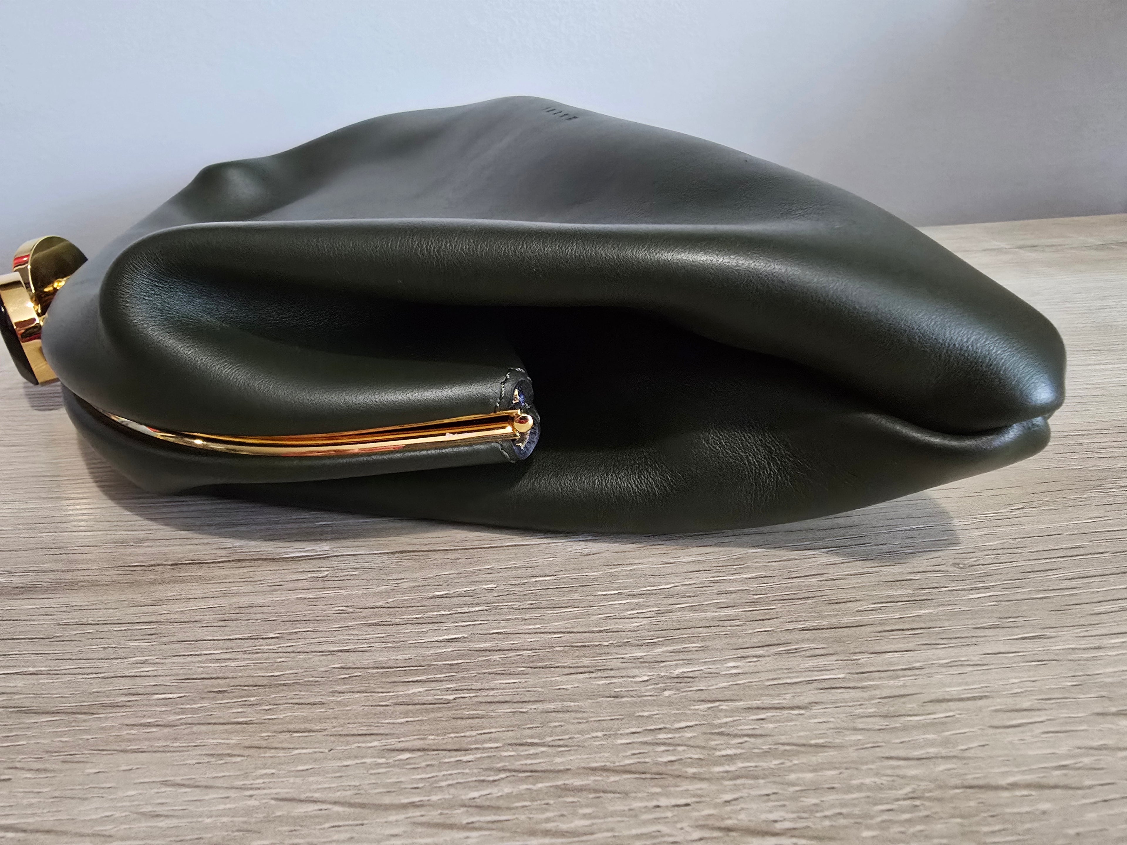 Marni Calfskin Kisslock Clutch — Dark Green