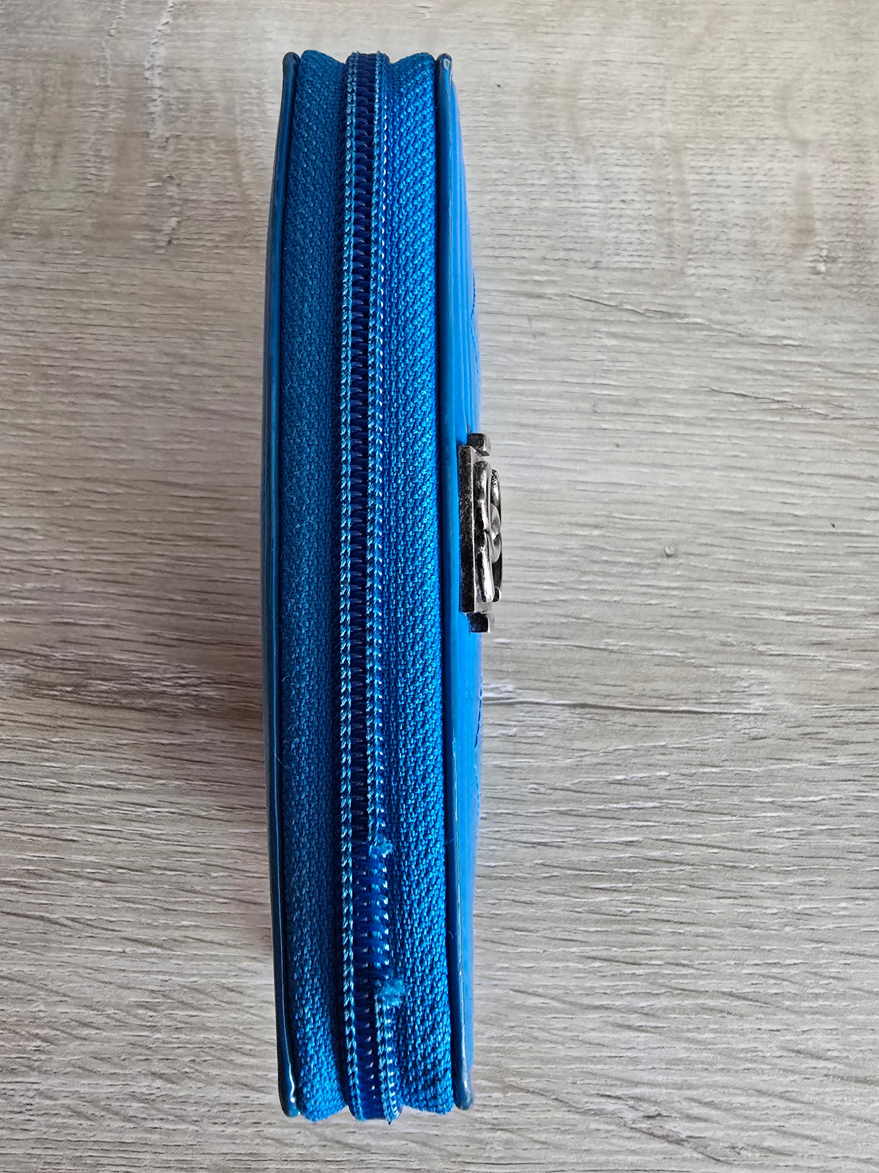 Chanel Quilted Boy Zip Around Wallet — Blue Patent Leather