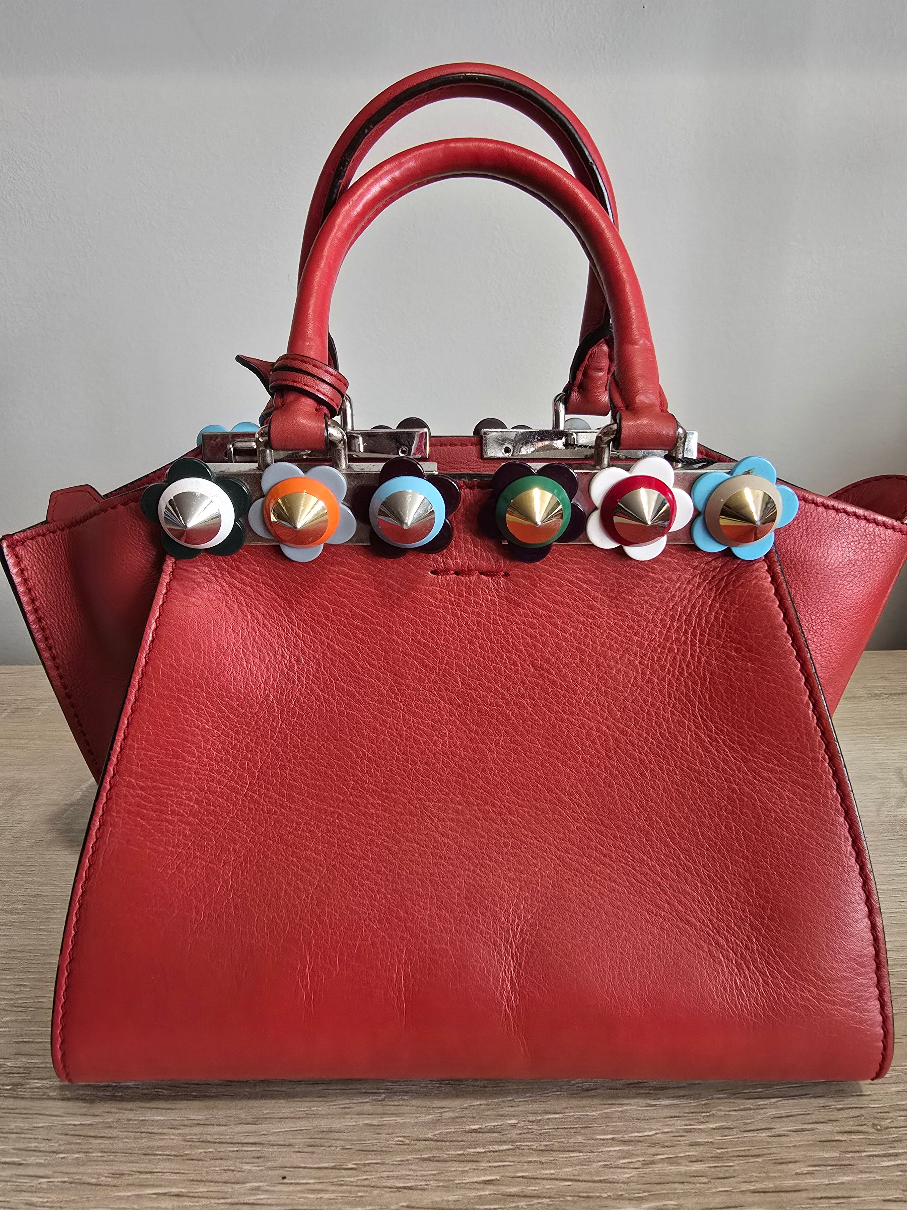 Fendi 3Jours Mini Floral Stud Tote — Red